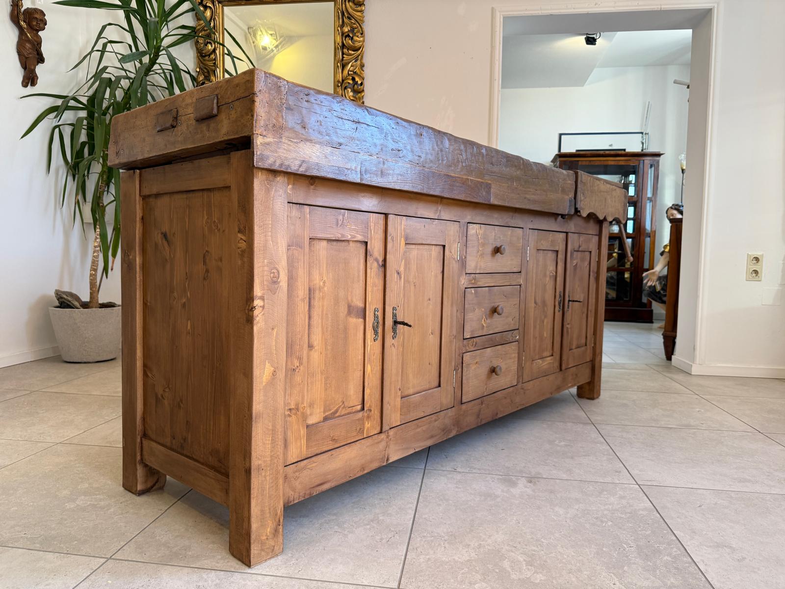 Urige Hobelbank Werkbank Pult Tresen Ladenschrank G2183