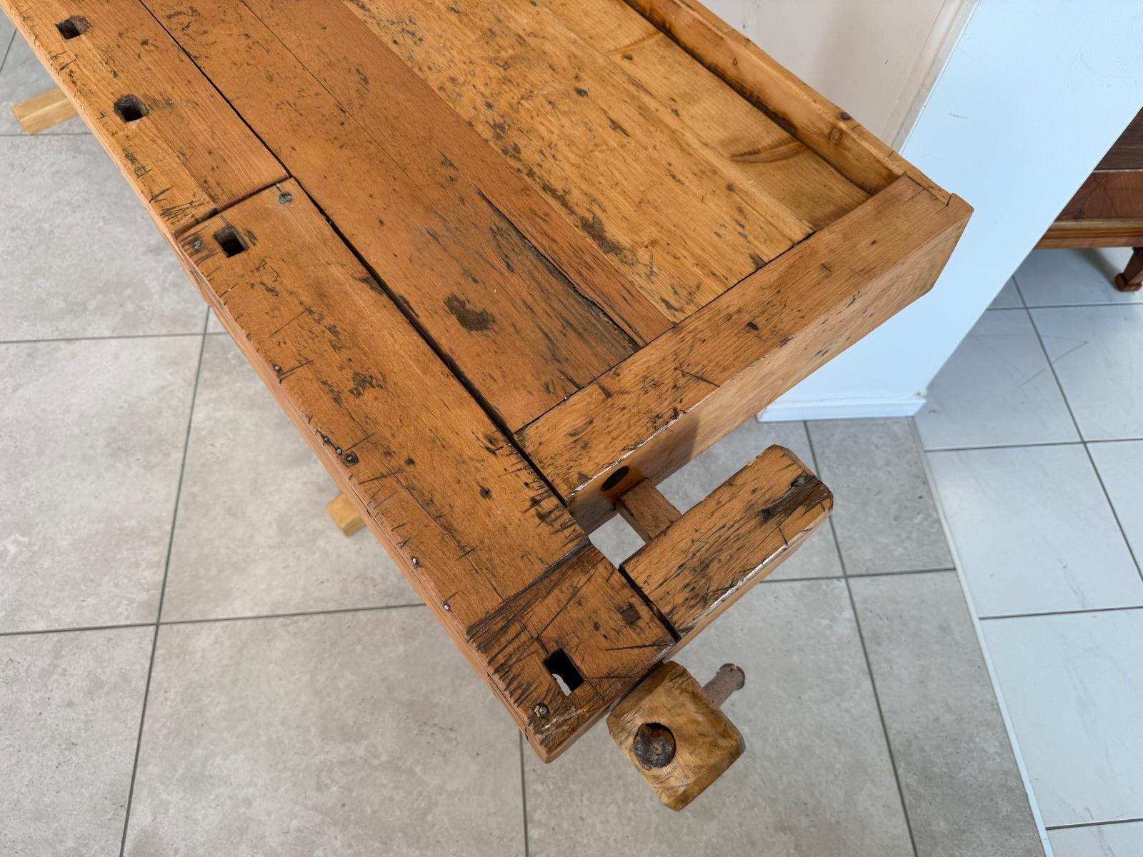 urige massive funktionstüchtige Hobelbank, Werkbank, Küchentisch G2172