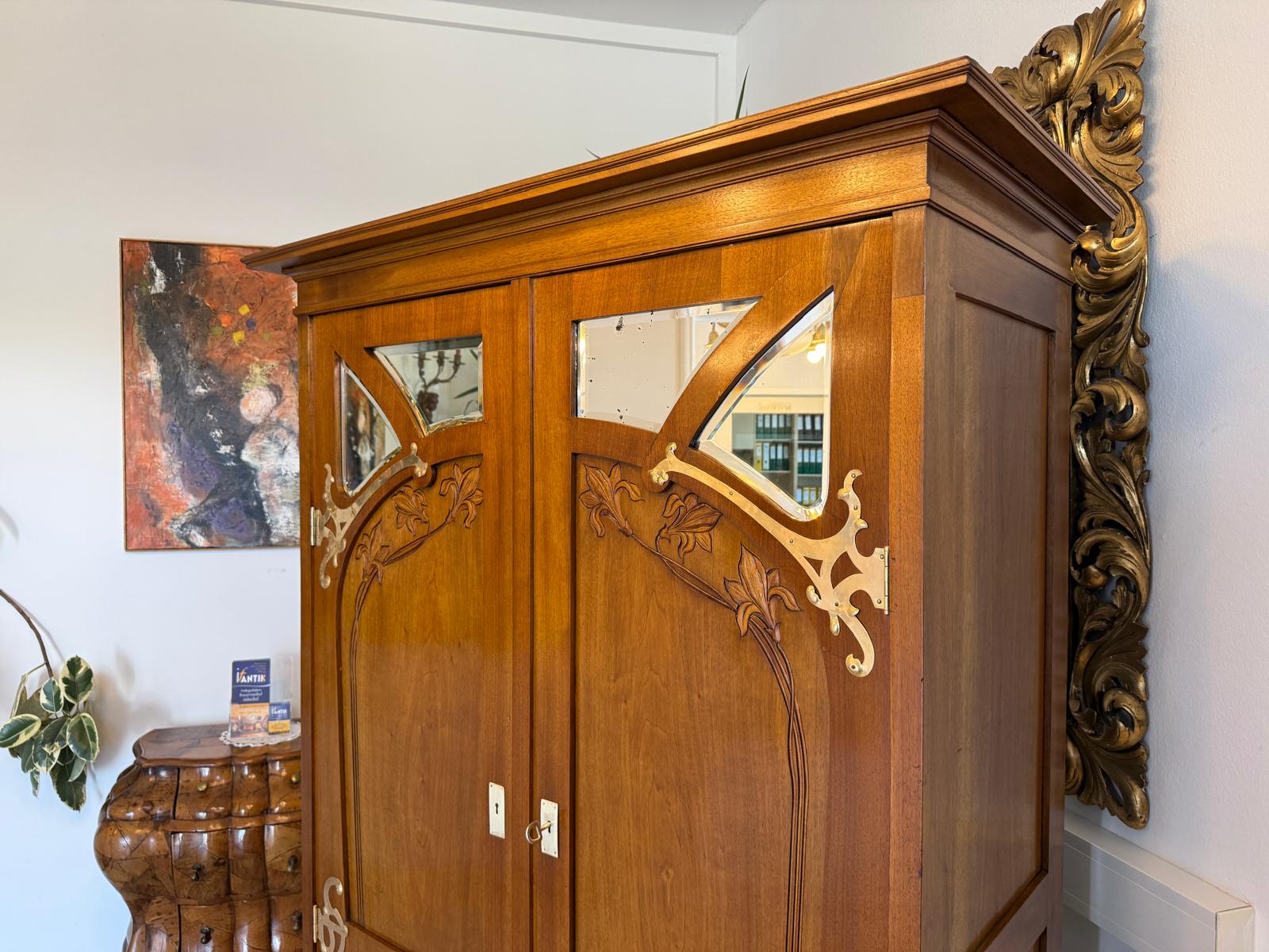 Jugendstil Spiegelschrank Kleiderschrank Bücherschrank Antik Restauriert D1190 