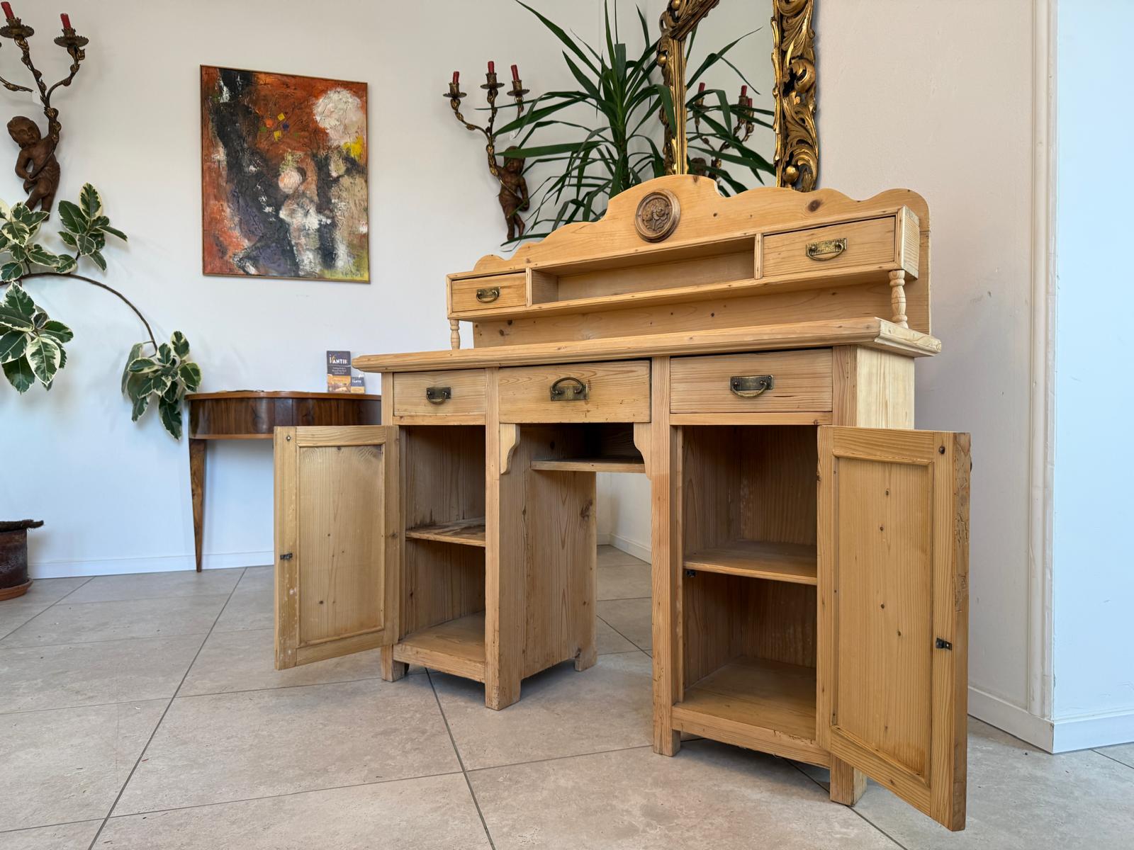 Bäuerlicher Jugendstil Aufsatz Schreibtisch Sekretär Naturholz Antik Alt G1047-1