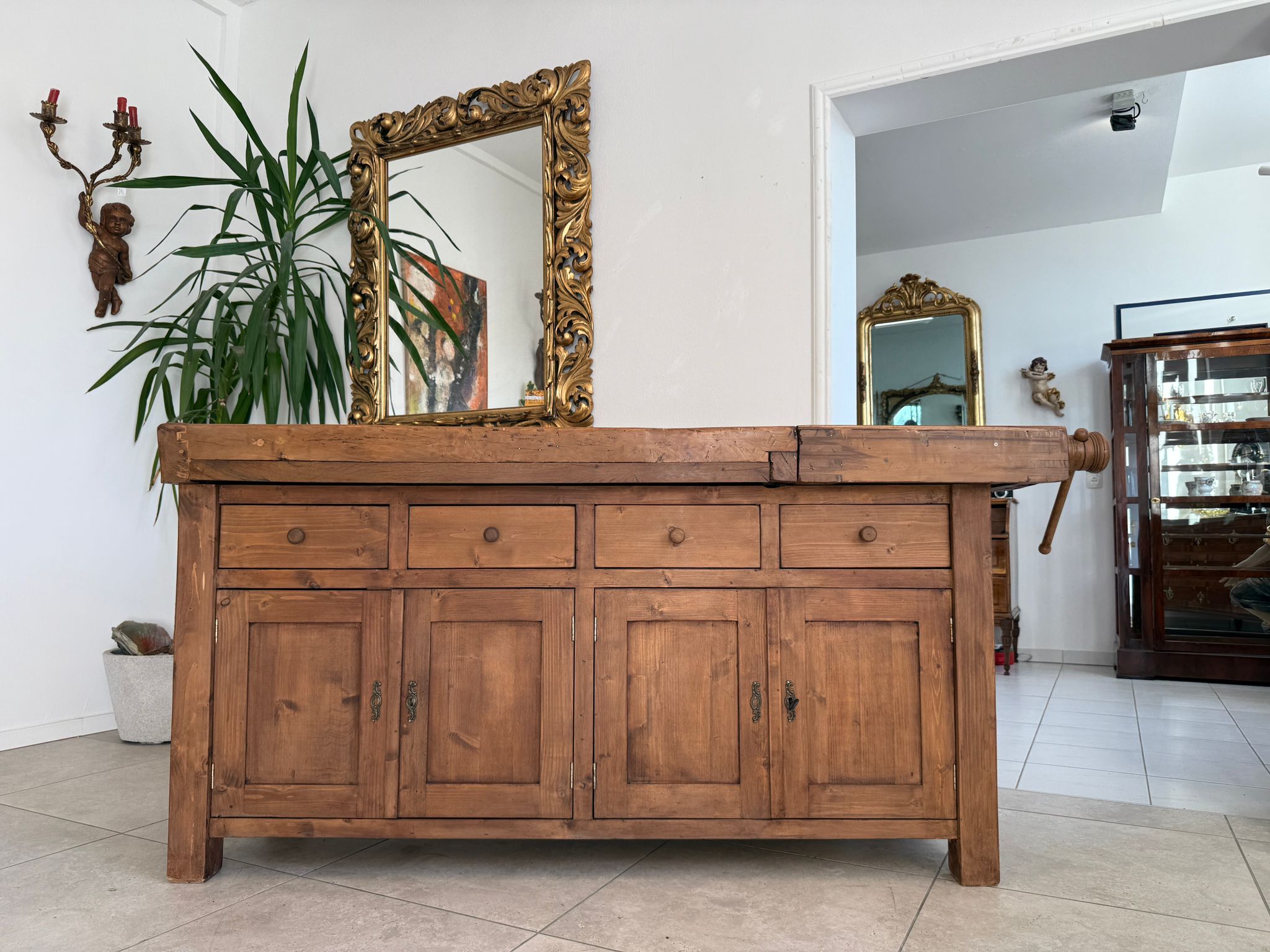 Urige Hobelbank Werkbank Pult Tresen Ladenschrank Traum G2194