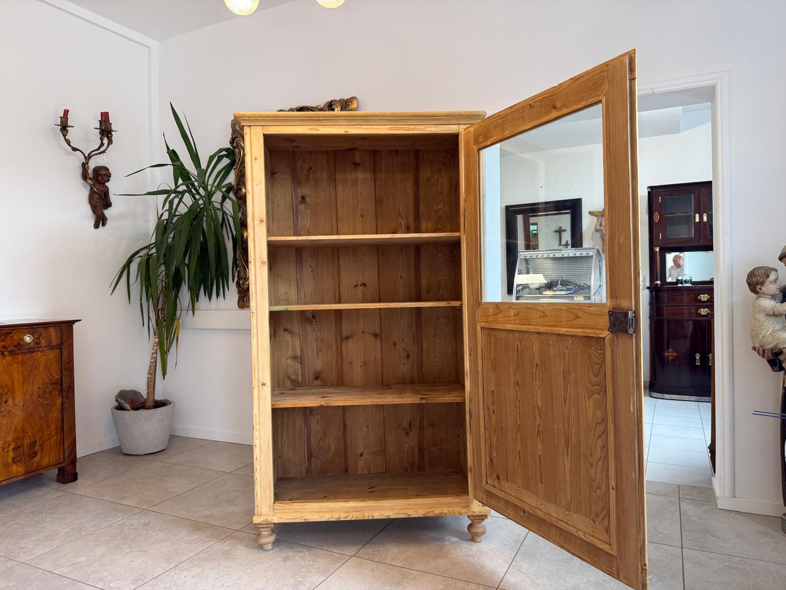 Originale Biedermeier Vitrine Bauernschrank Naturholz Bücherschrank Bauernvitrine D2591