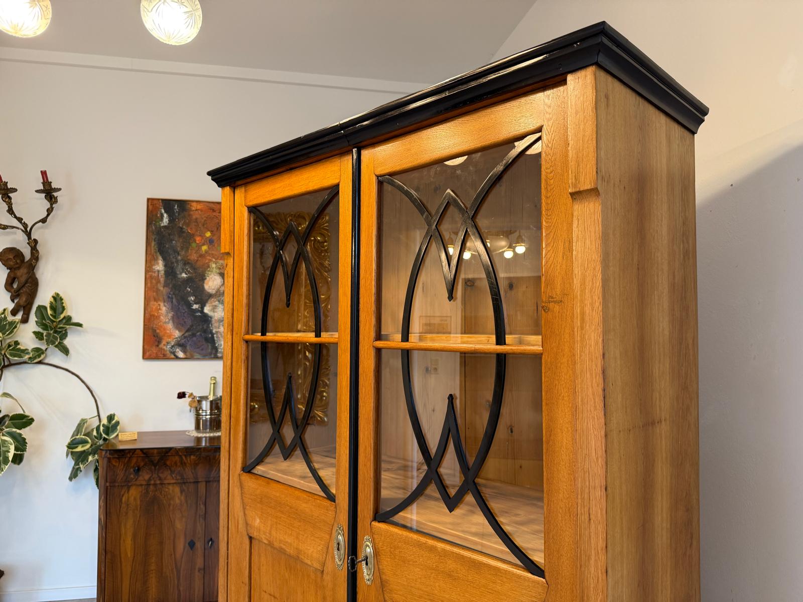 Sale Restaurierte Biedermeier Vitrine Bücherschrank Glasschrank Eichenholz G2047