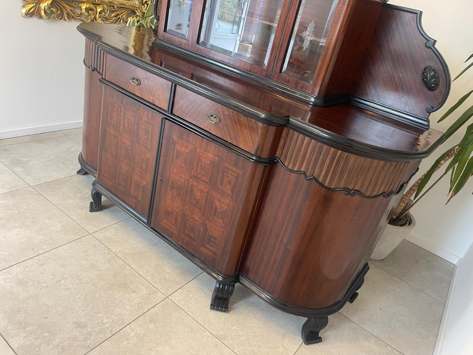 Historismus Glas Vitrine Anrichte Barschrank Sideboard mit Schnitzarbeiten G1142