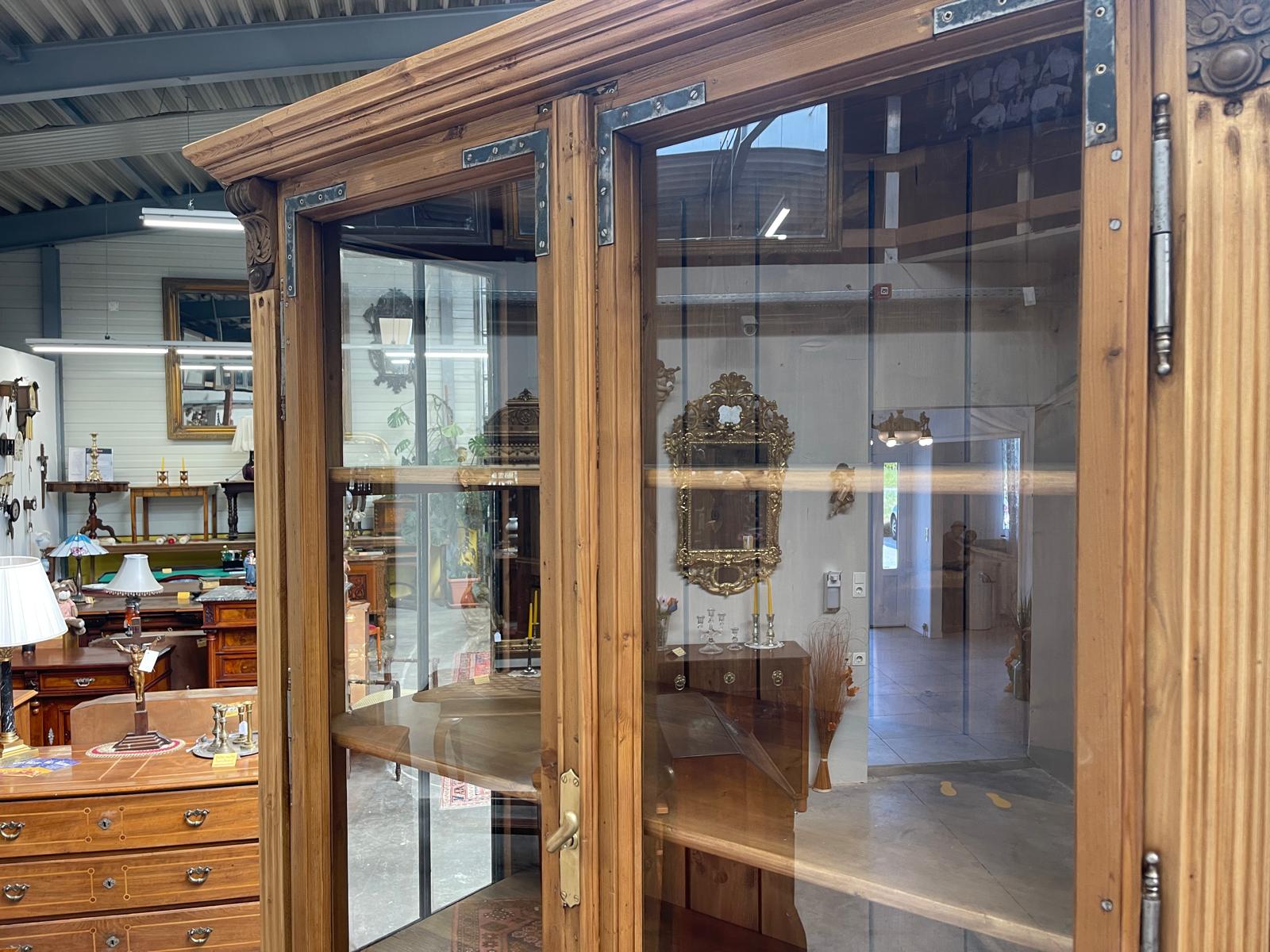 Antiker Bäuerlicher Bücherschrank Große französische Bibliotheksvitrine Glasschrank G1367