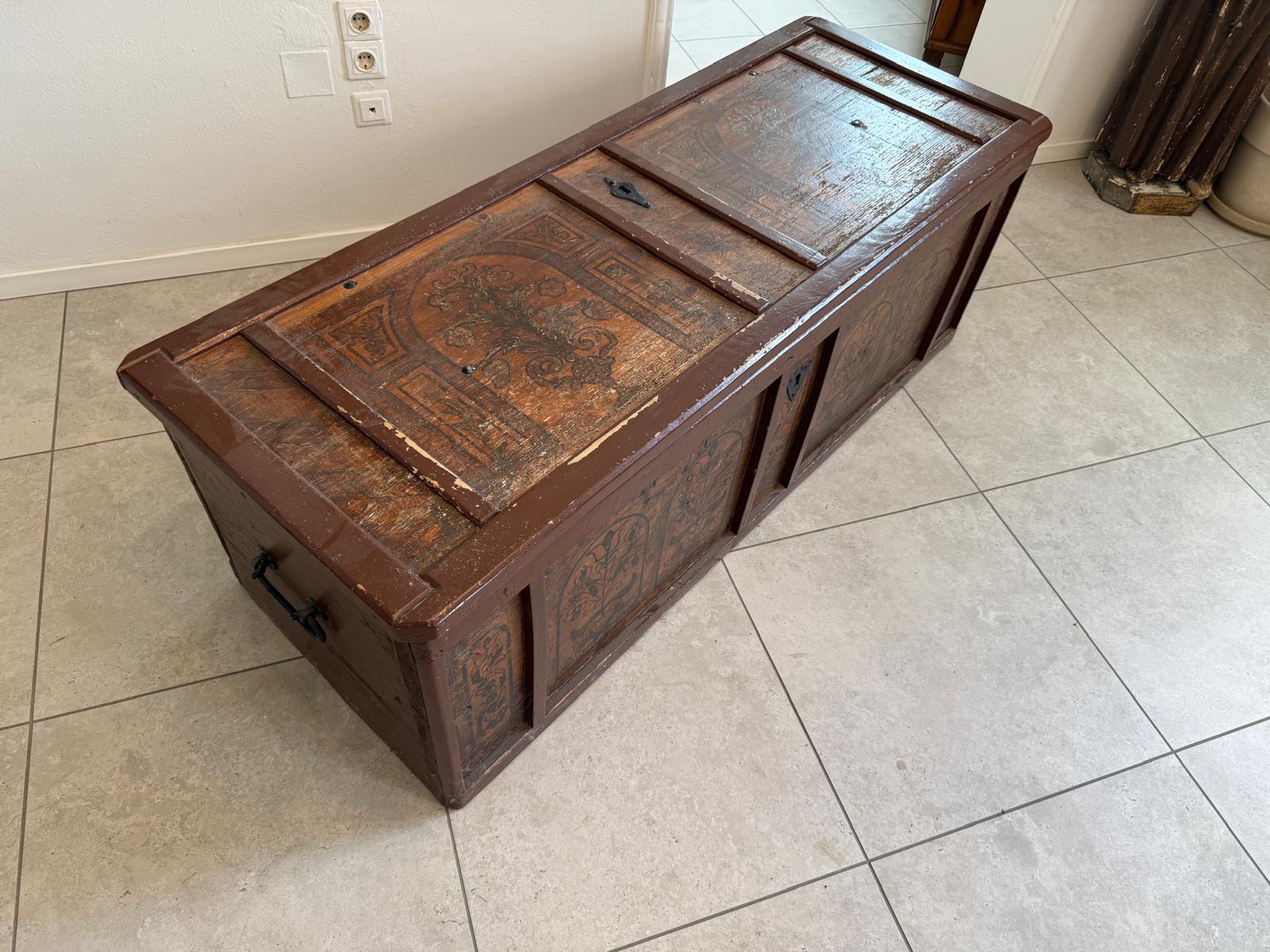 Truhe Landhaustruhe Bauerntruhe Biedermeier Truhe Handbemalt D2319