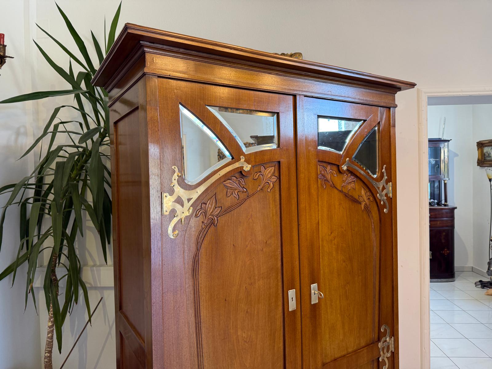 Jugendstil Spiegelschrank Kleiderschrank Bücherschrank Antik Restauriert D1190 