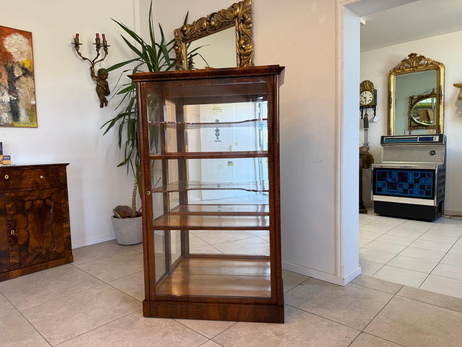 Biedermeier Vitrine Bücherschrank Nussholz Restauriert Antiquität D2394