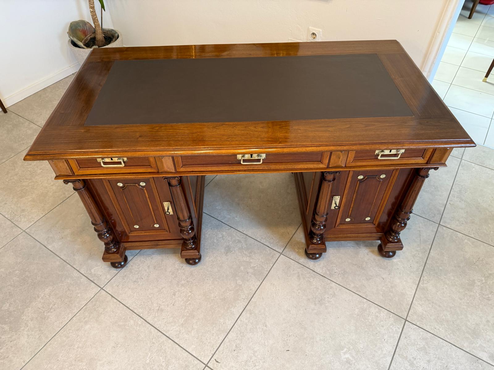 Restaurierter Original Gründerzeit Säulen Schreibtisch Sekretär Eichenholz G2240