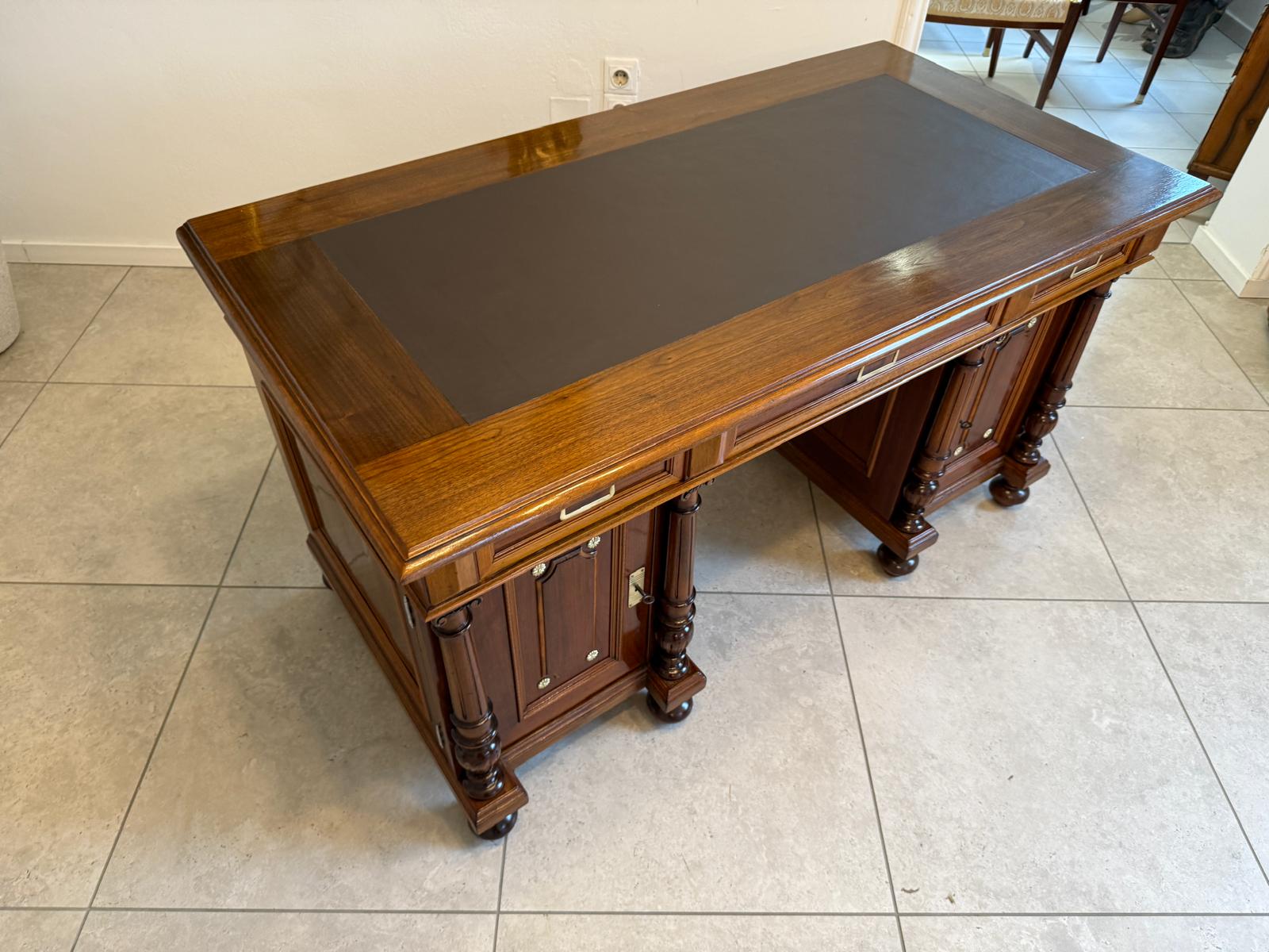 Restaurierter Original Gründerzeit Säulen Schreibtisch Sekretär Eichenholz G2240