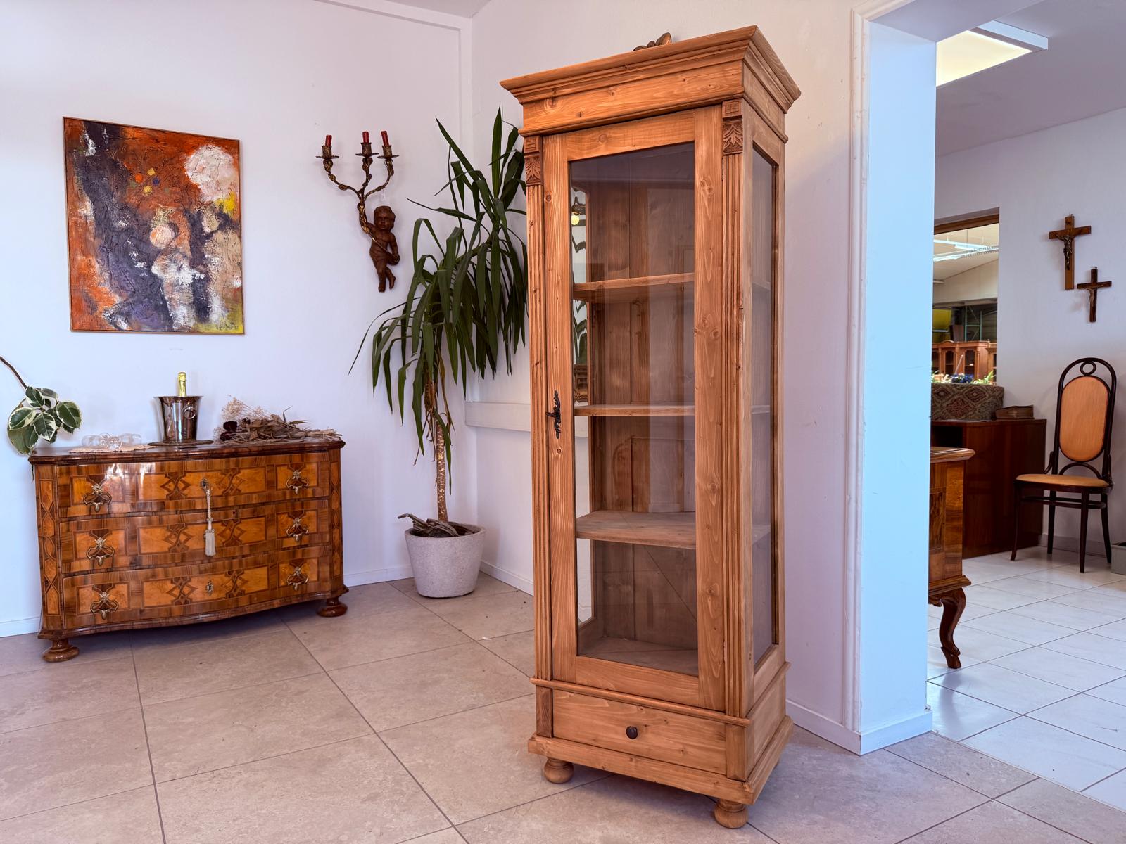 Antike Bauernvitrine Vitrine Naturholz Bücherschrank Alte Bauernmöbel D2702