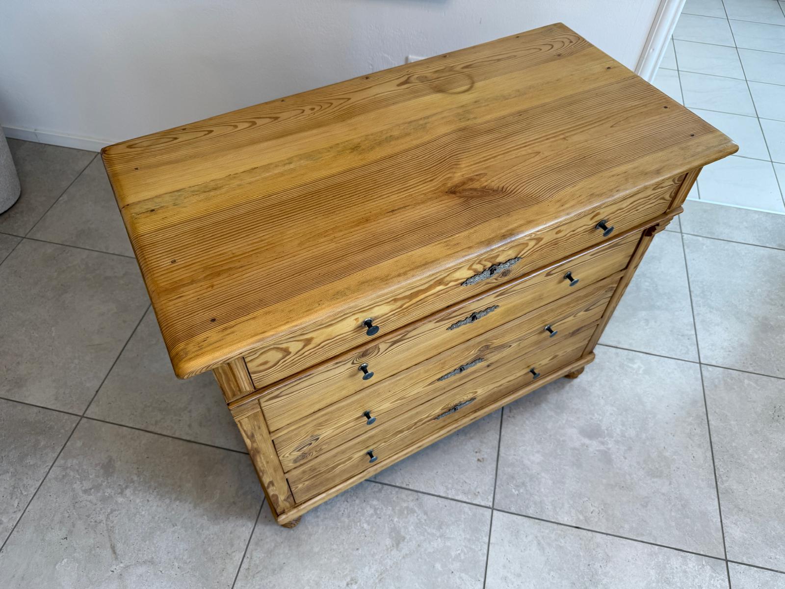 Restaurierte Gründerzeit Kommode 4 Laden Naturholz Weichholz  Bauernmöbel G1844