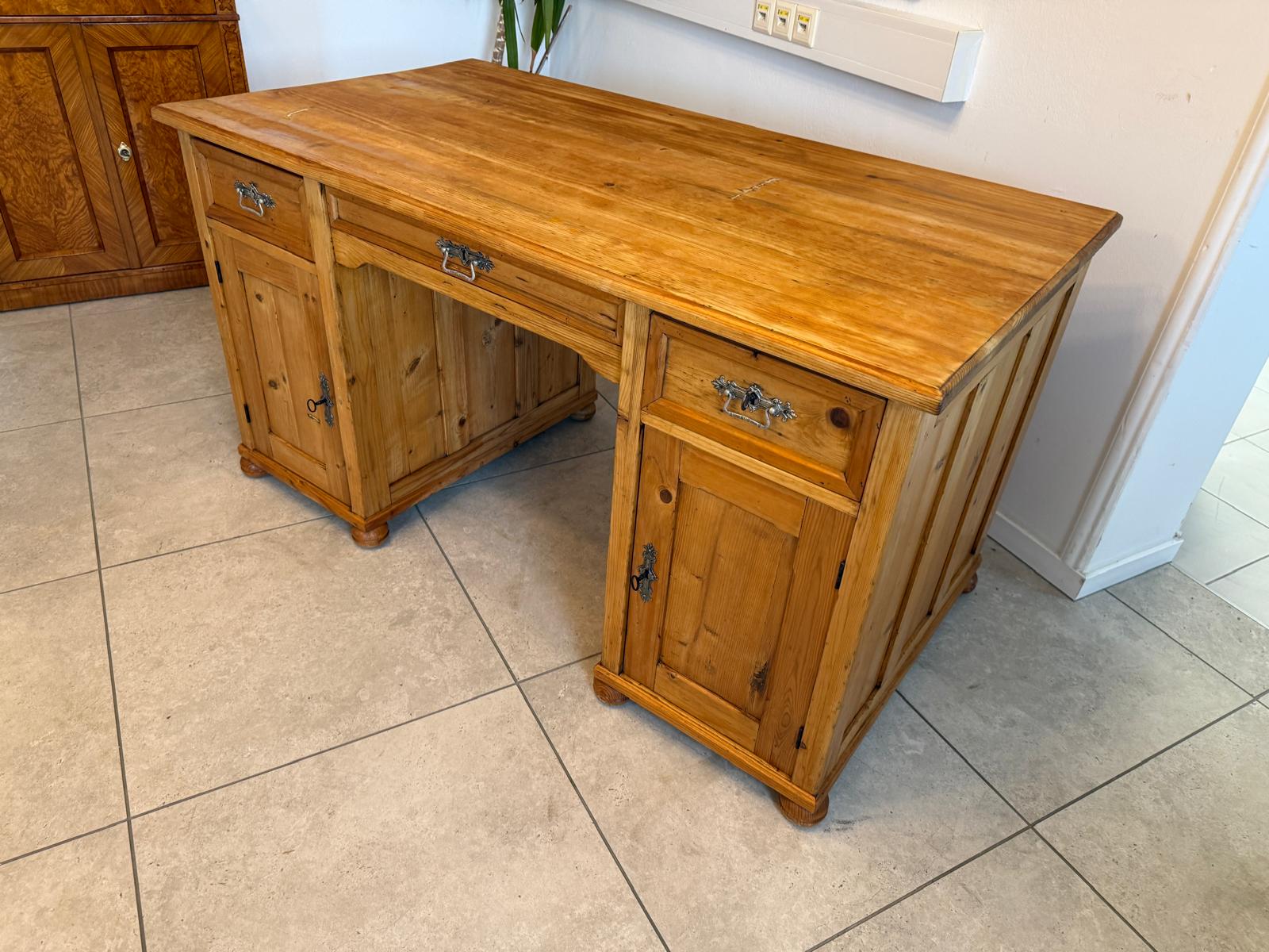 Bäuerlicher Jugendstil Schreibtisch Sekretär Naturholz Antik Alt Weichholz D1208