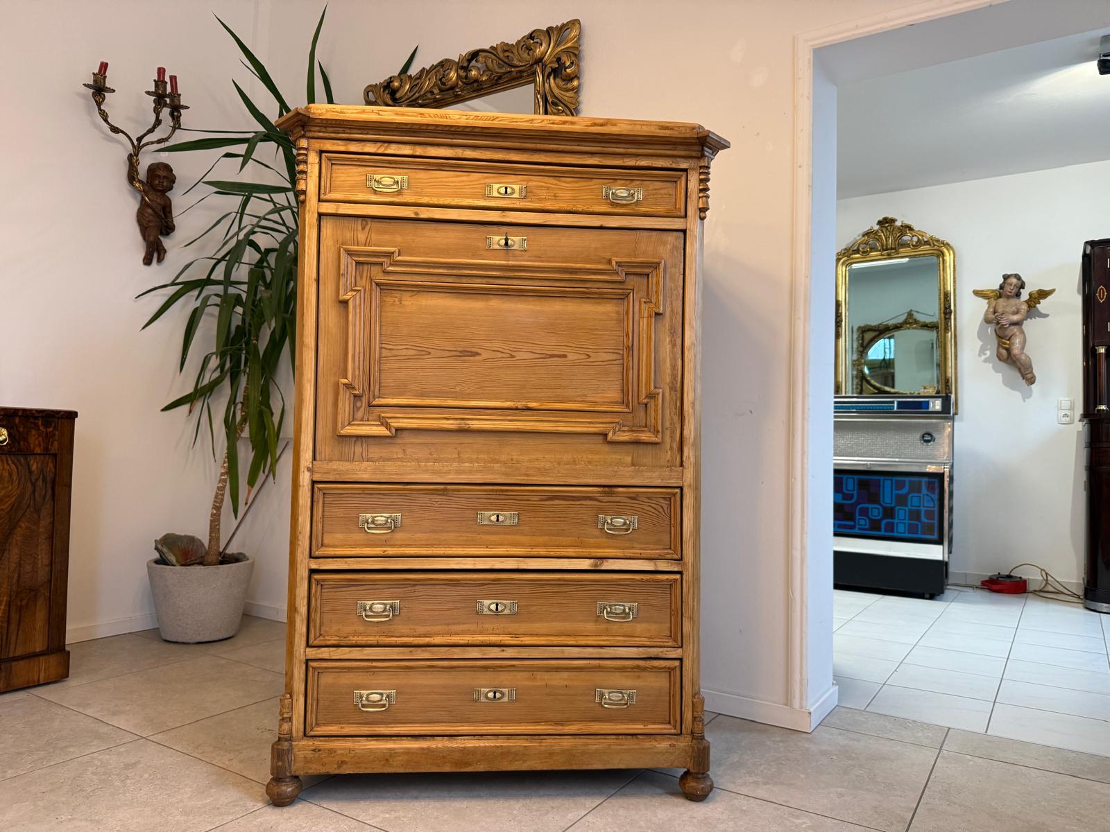 Restaurierter bäuerlicher Gründerzeit Sekretär Naturholz Antik WeichholzD1117