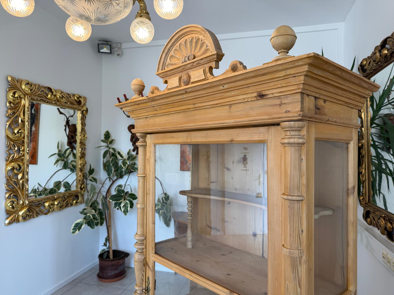 Originale Vitrine Bauernschrank Naturholz Bücherschrank Bauernvitrine Antik G2144