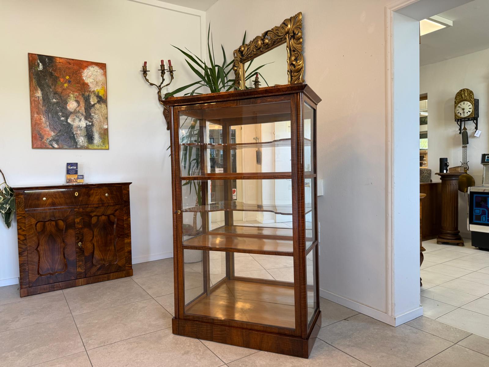 Biedermeier Vitrine Bücherschrank Nussholz Restauriert Antiquität D2394