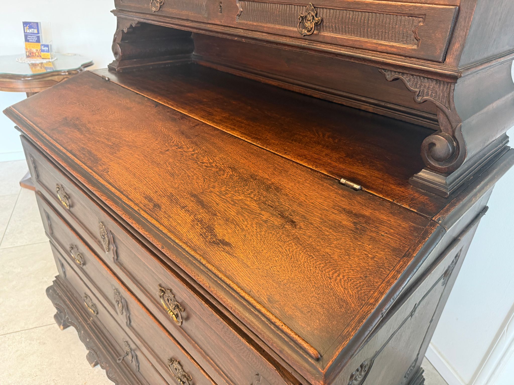 Barock Eichensekretär Aufsatzschrank Schreibsekretär Anqituität  D2377