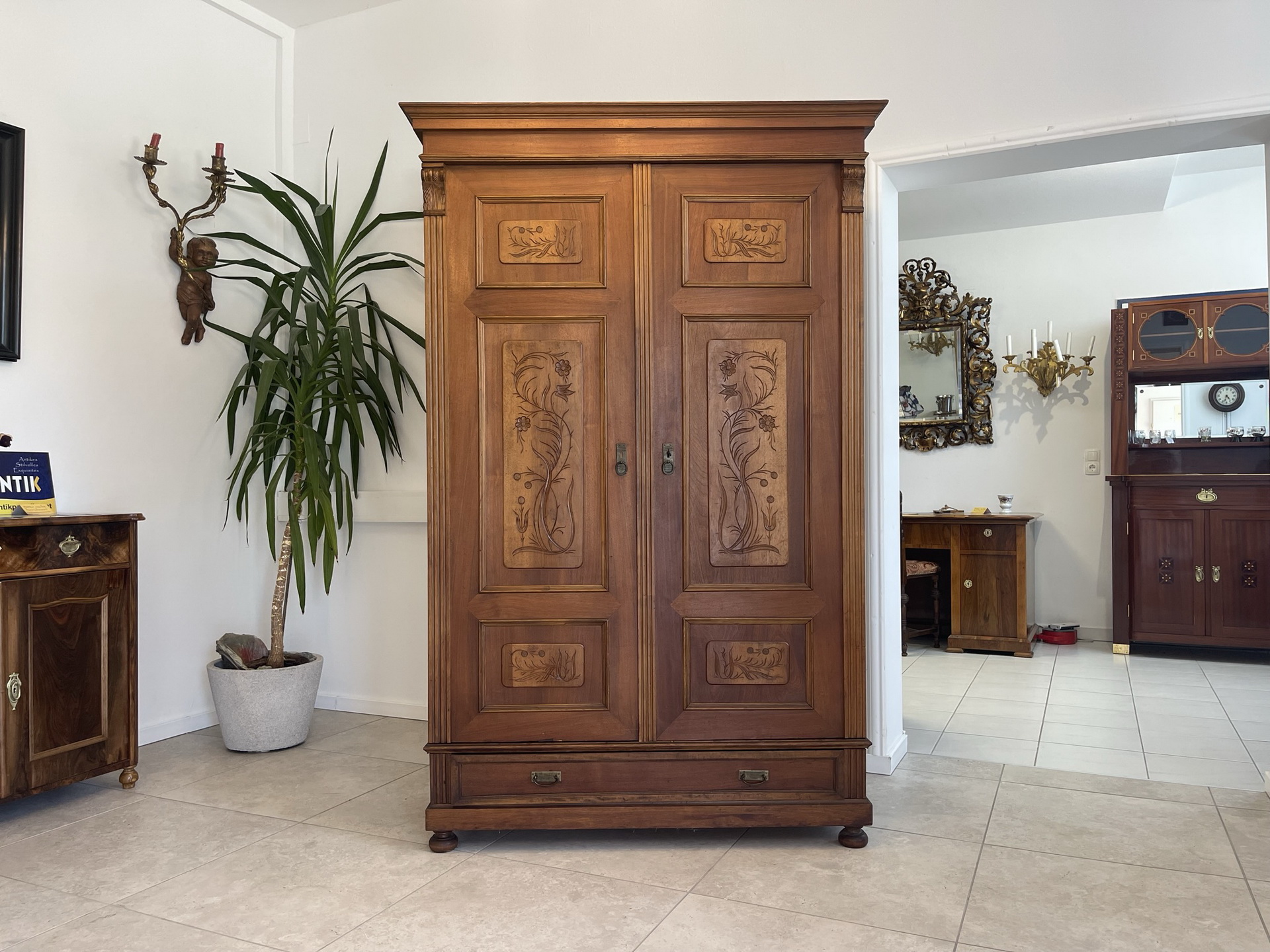 Bauernschrank_01SVQ1fFwCh6on1 Gründerzeit Schrank Eichenholz Geschnitzt B1553