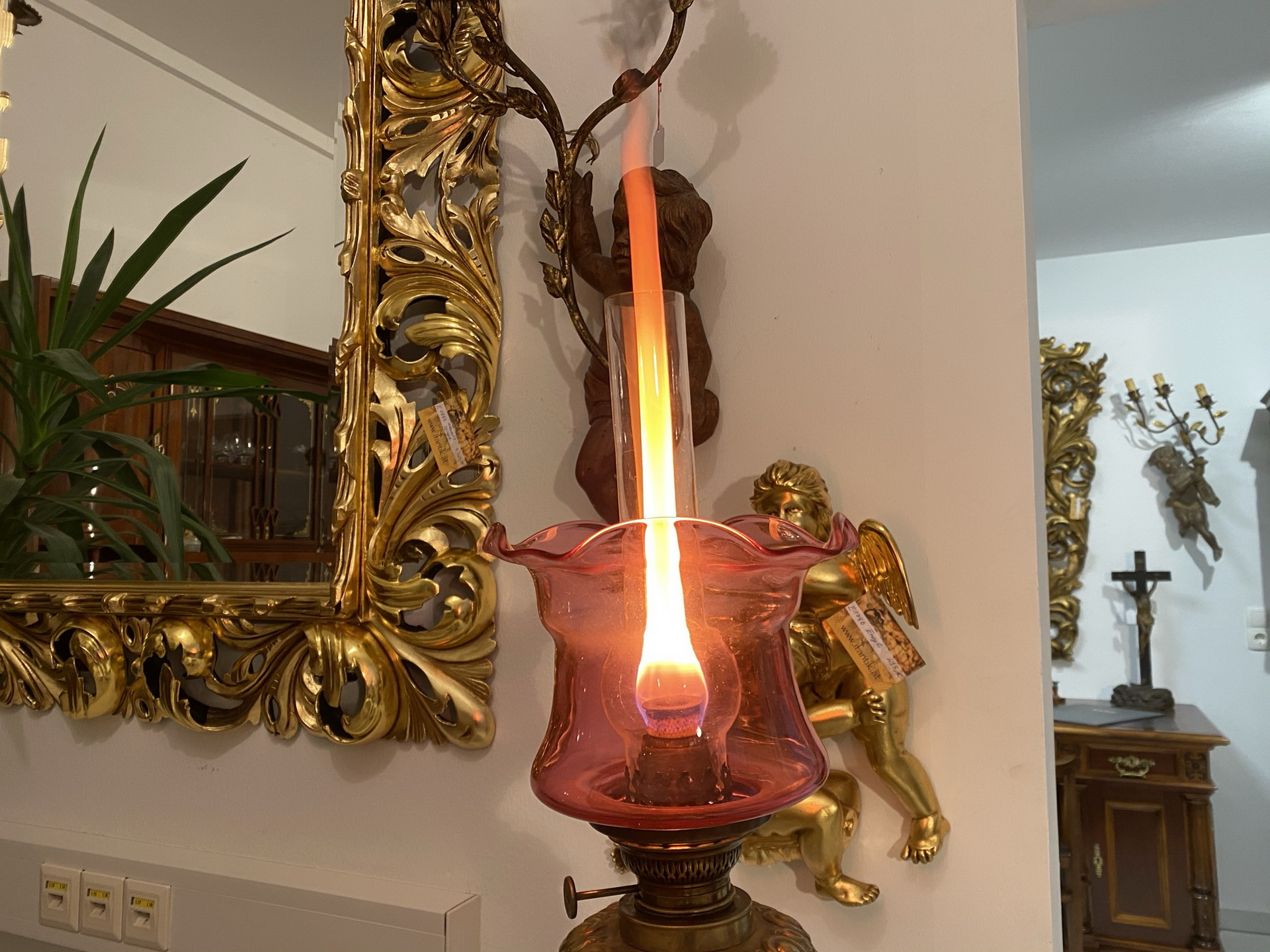 Barock-Biedermeier-Antik_07 originale prächtige Zimmerleuchte Petroleumleuchte Traumlampe A3024