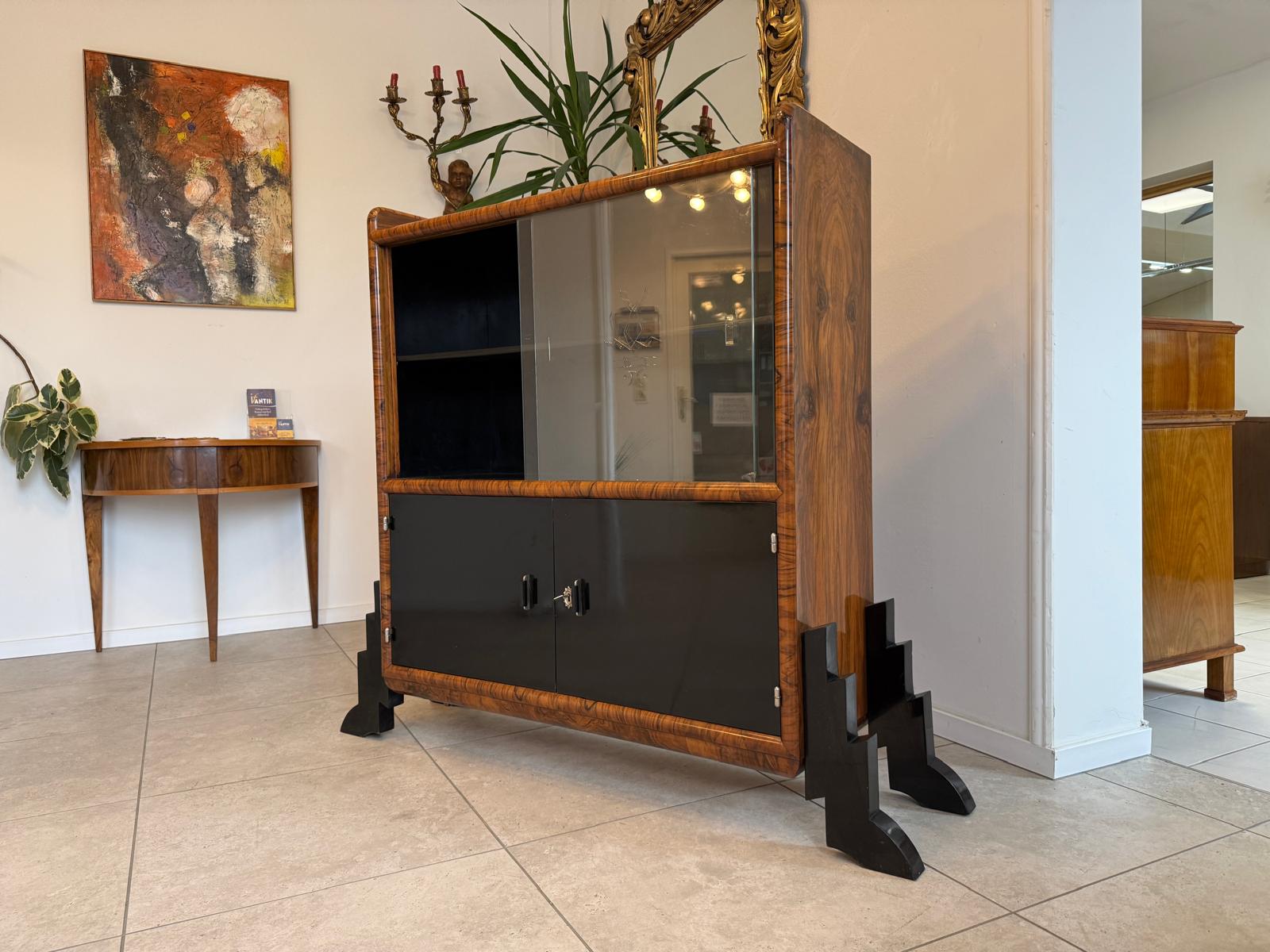 Altrestaurierte Art Deco Vitrine Glasschrank Bücherschrank G2272