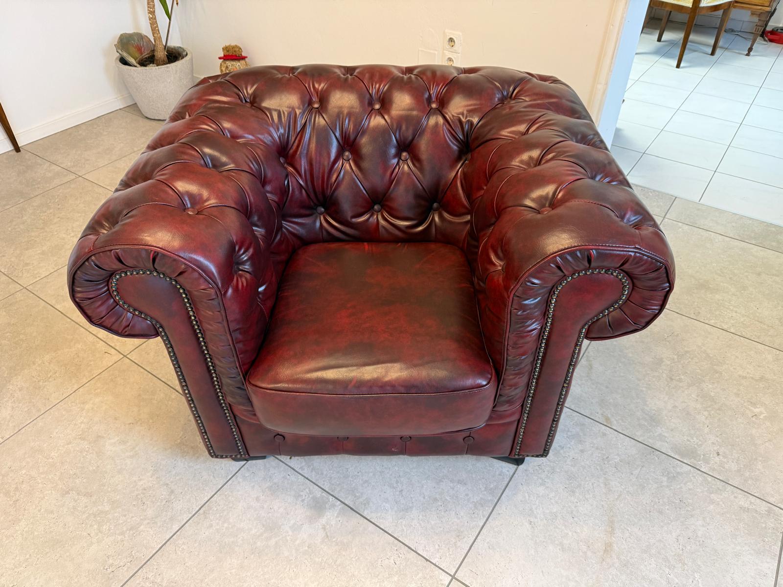 Chesterfield Ensemble 3 teilig Ledersofa Fauteuils Clubmöbel Cultmöbel G2264