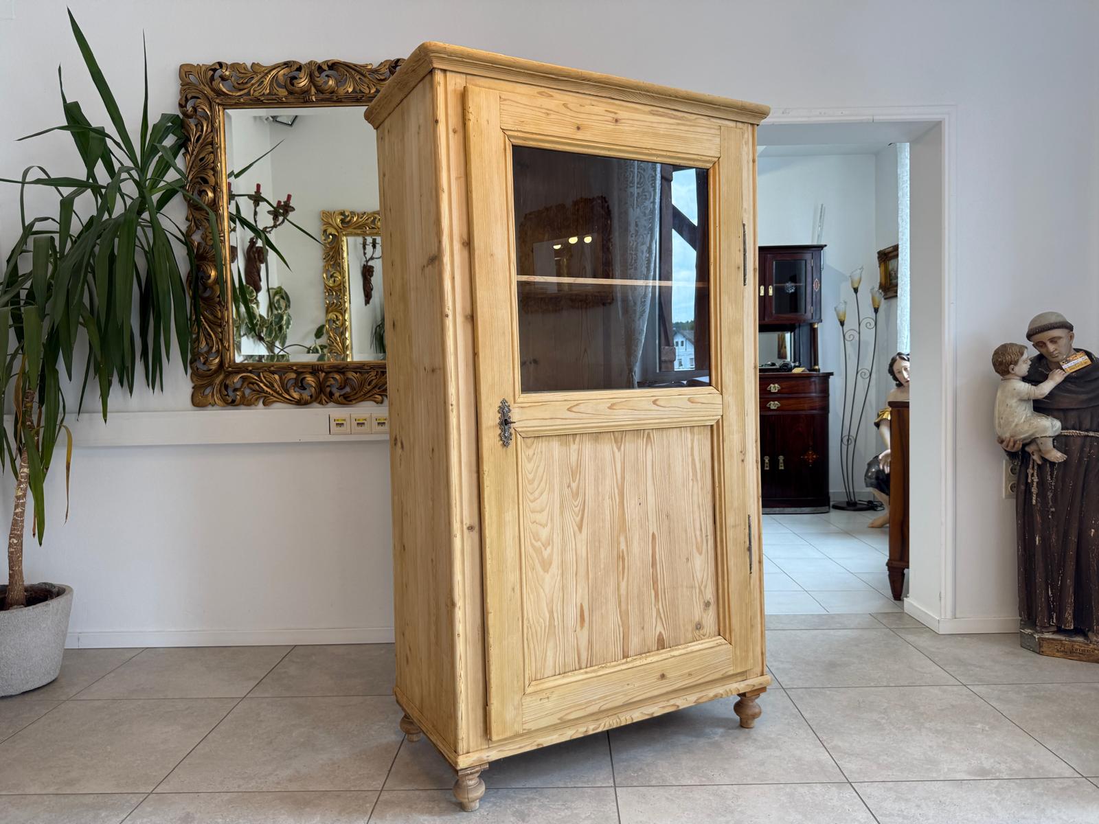 Originale Biedermeier Vitrine Bauernschrank Naturholz Bücherschrank Bauernvitrine D2591