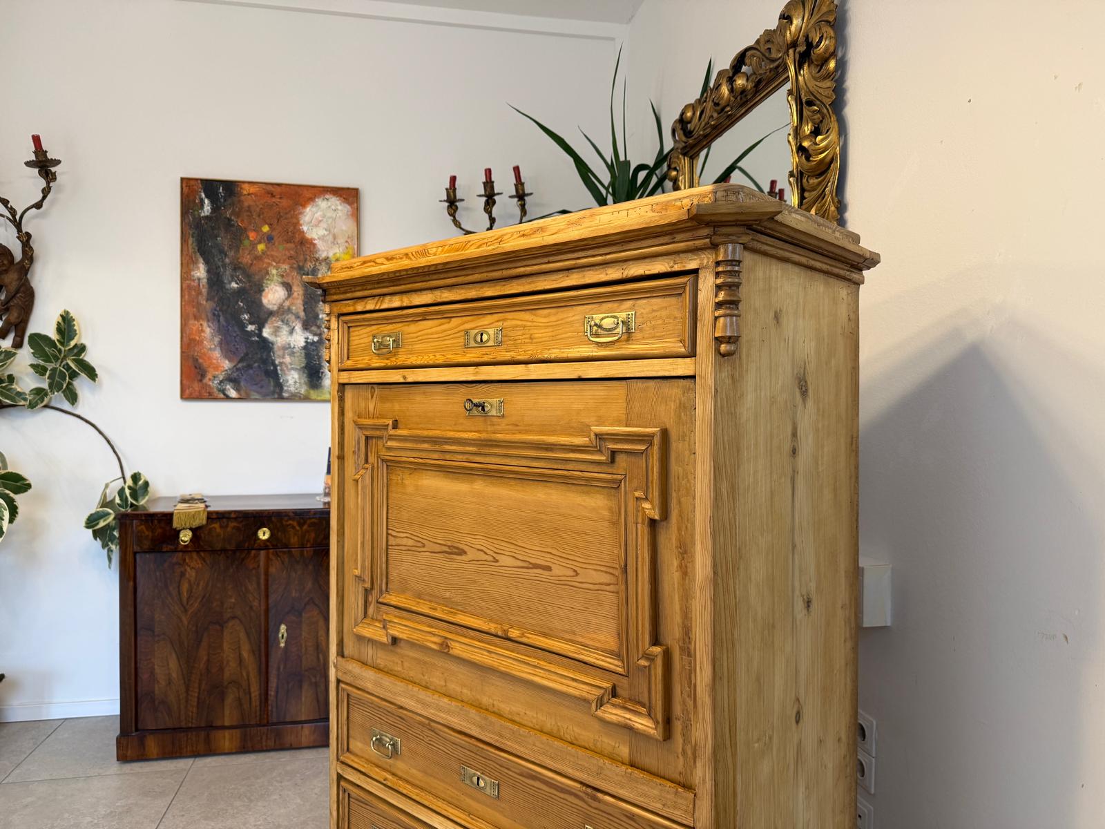 Restaurierter bäuerlicher Gründerzeit Sekretär Naturholz Antik WeichholzD1117