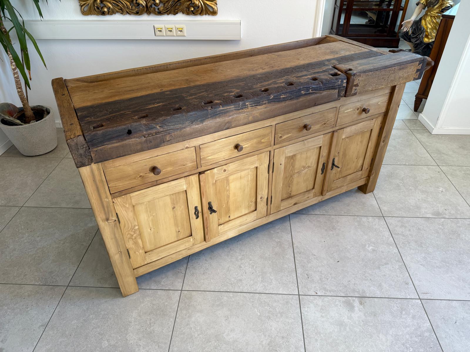 Urige Hobelbank Werkbank Pult Tresen Ladenschrank G2181
