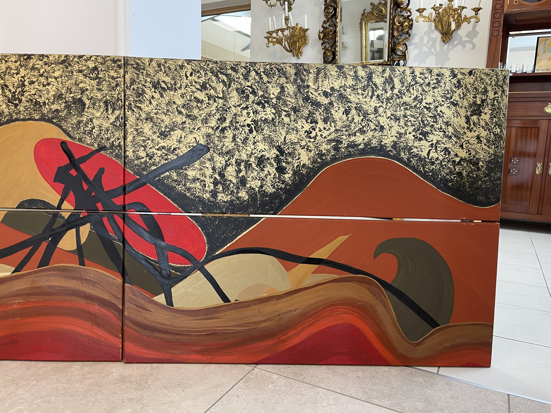 Bauernkasten-Bauernstube_122 Modernes 4 teiliges Ölbild Burgenland B1881