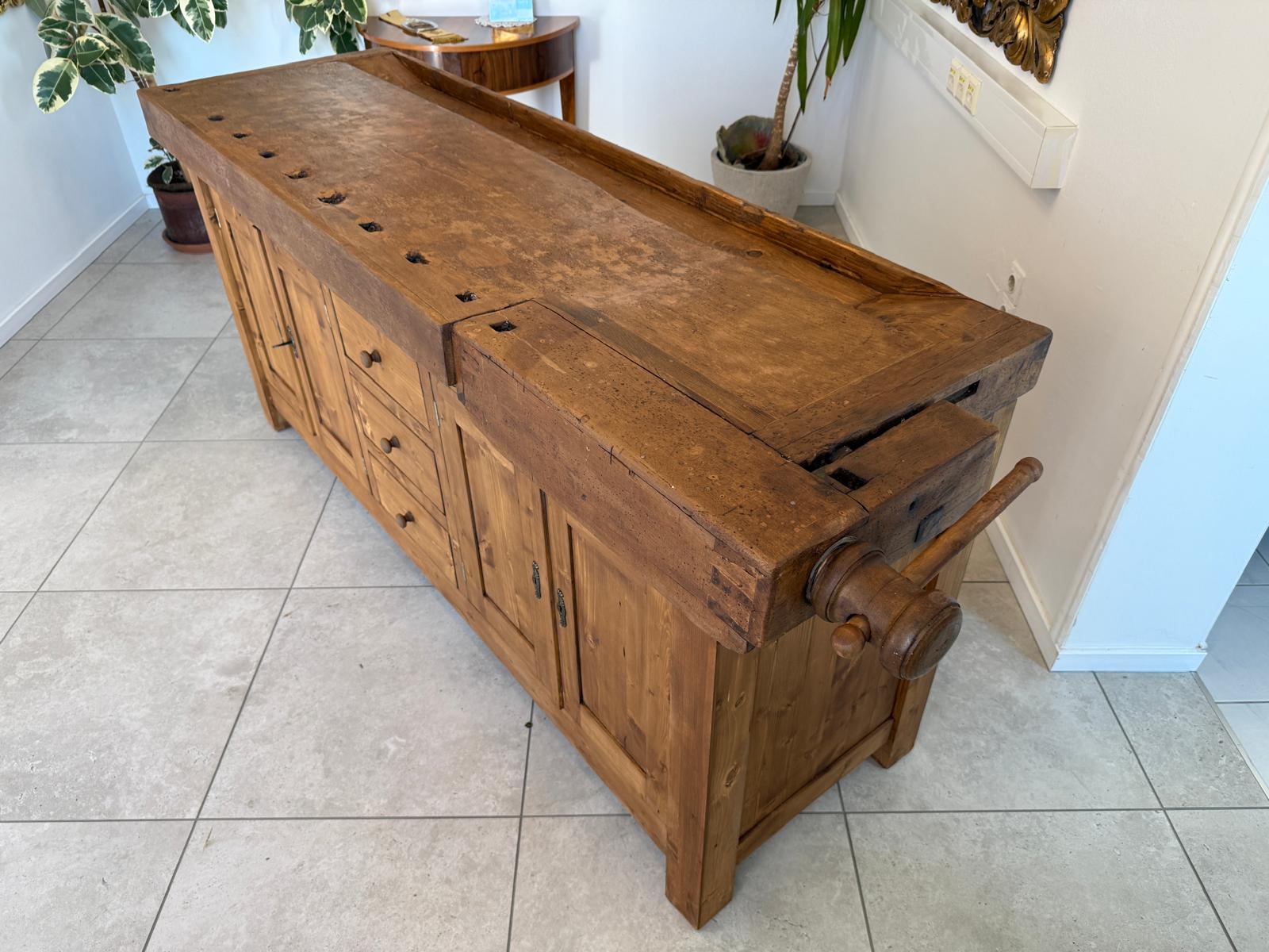Urige Hobelbank Werkbank Pult Tresen Ladenschrank Antik G2191