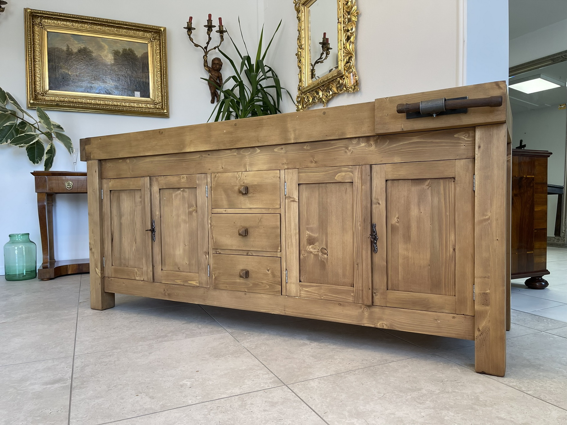 Schreibtisch-Sofa-Pult_11 schwere urige Hobelbank,Werkbank Ladentisch i1382