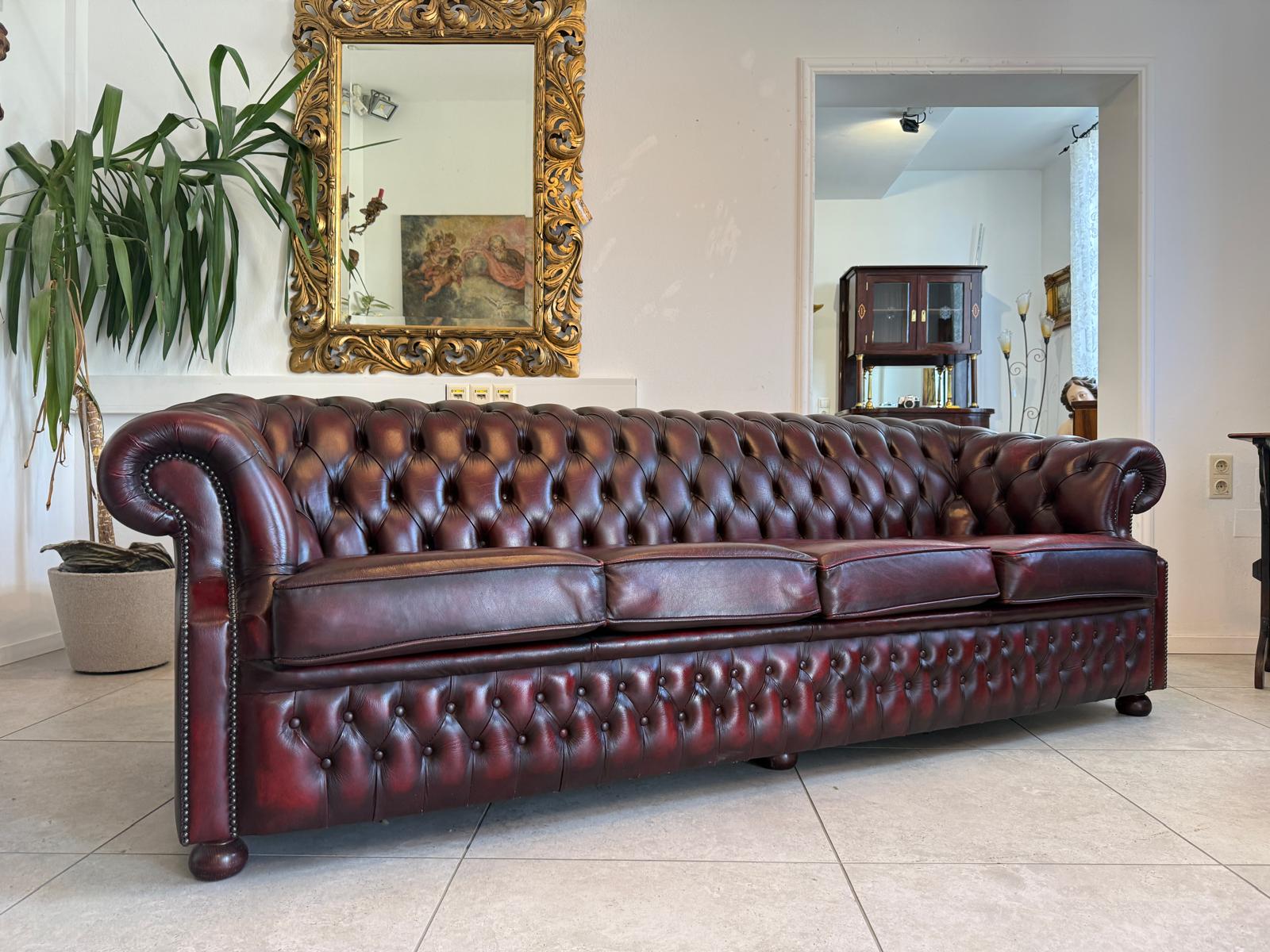 Chesterfield 4er Clubsofa Diwan Echtledersofa Oxblood D2923