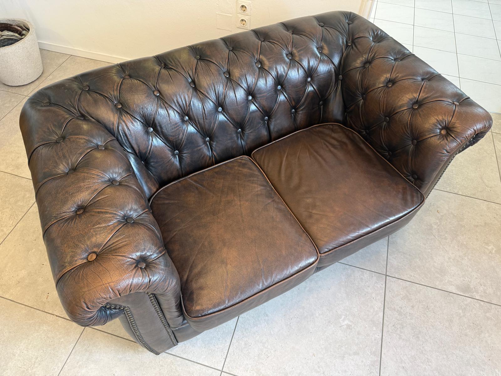 Chesterfield 2er Clubsofa Couch Zigarrenbraun D2757