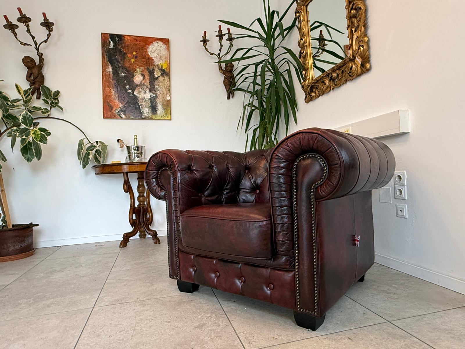 Chesterfield 1er Fauteuil Couch Zigarrenbraun Oxblood Red G1726