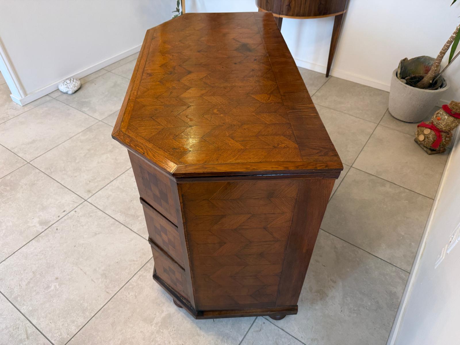 Barock Kommode Eichenholz 1820 Obstholz Marketerien Antiquität Eichenholz  G2368