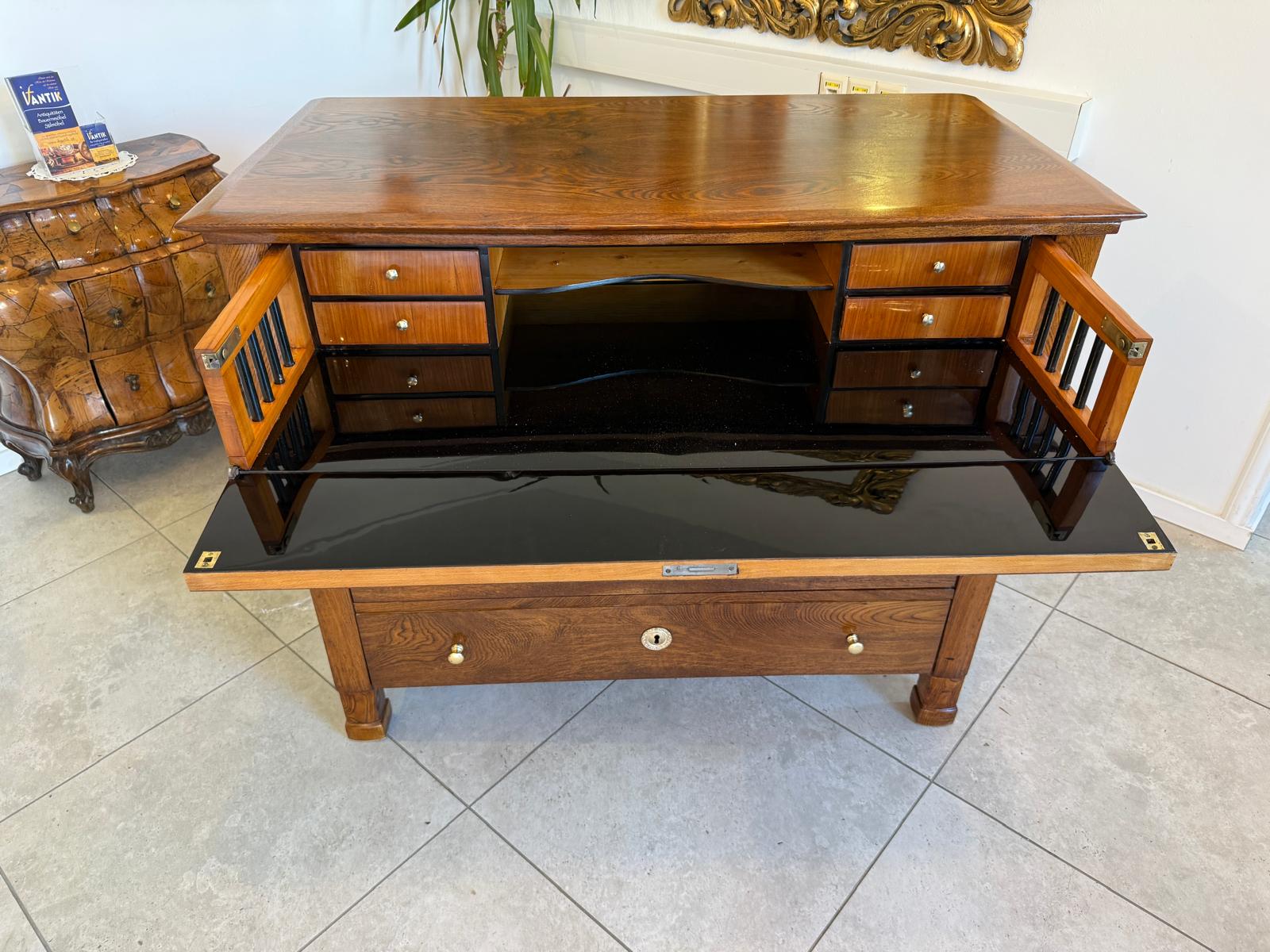 Biedermeier Schreibkommode Eichenholz Antiquität Antikmöbel Restauriert D1174