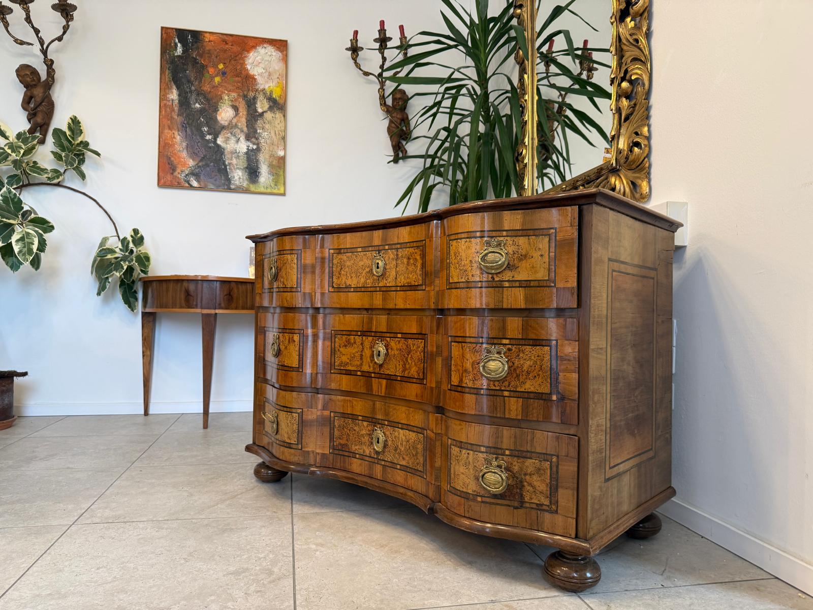 Authentische Barock Kommode Obstholz Marketerien Antiquität Nussholz  G2375