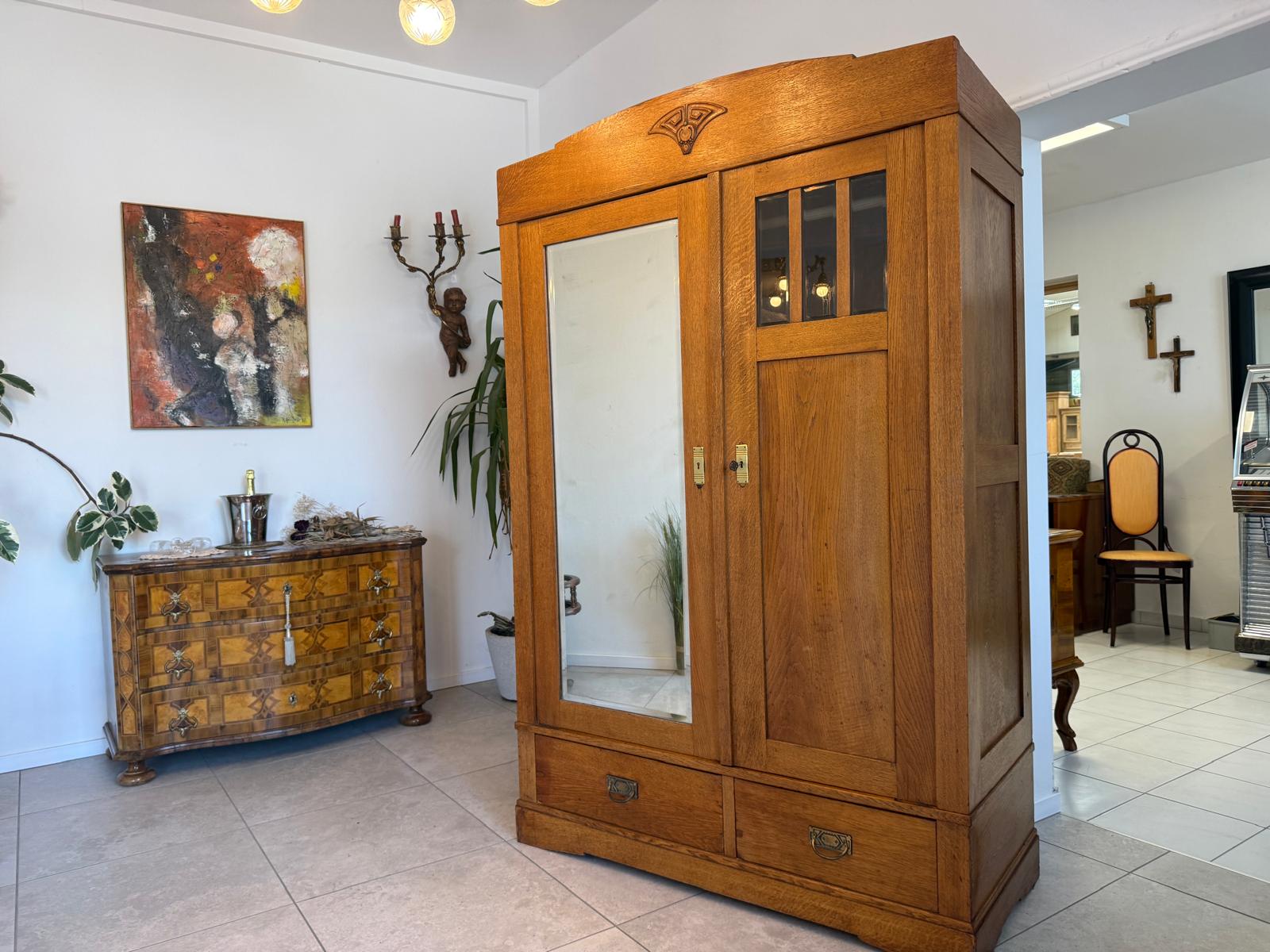 Originaler Jugendstil Garderobenschrank Spiegelschrank D2786