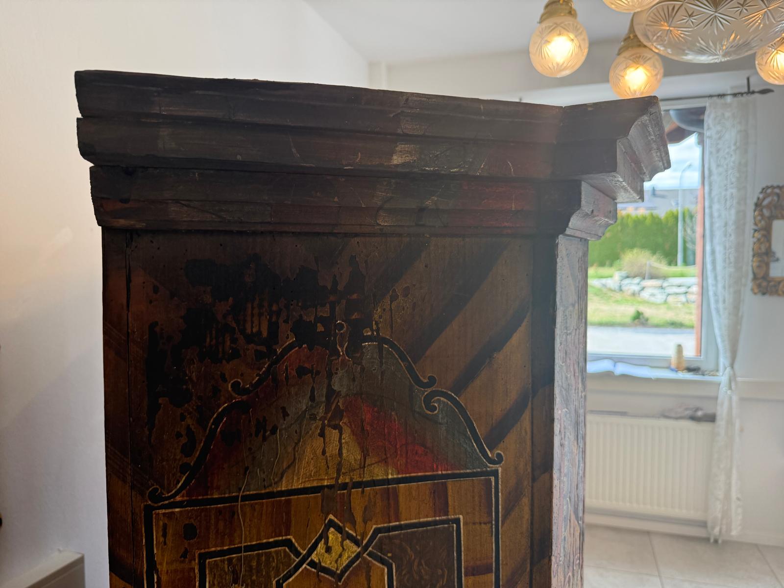 Originaler Bauernschrank Biedermeierschrank Handbemalt Reiterkasten D2795