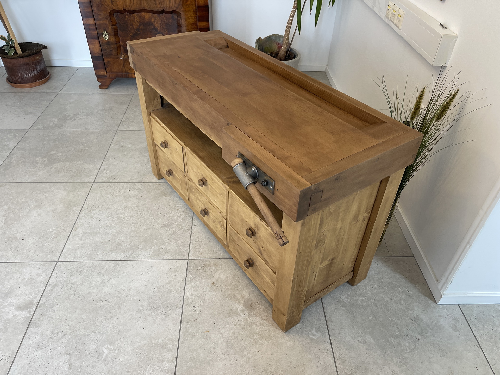 Barock-Biedermeier-04 Schmale Hobelbank,Werkbank Werktisch Anrichte A4183