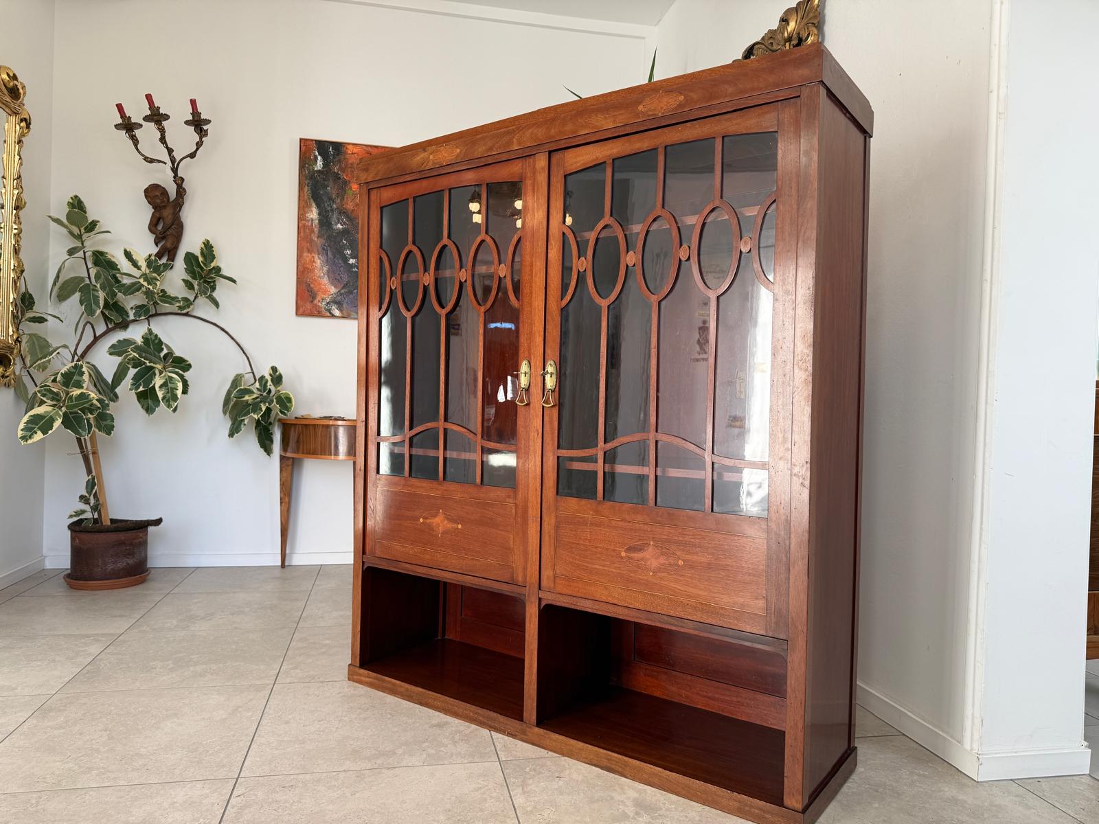 Originale Jugendstil Bücherschrank Vitrine Marketiert Antiquität G2187