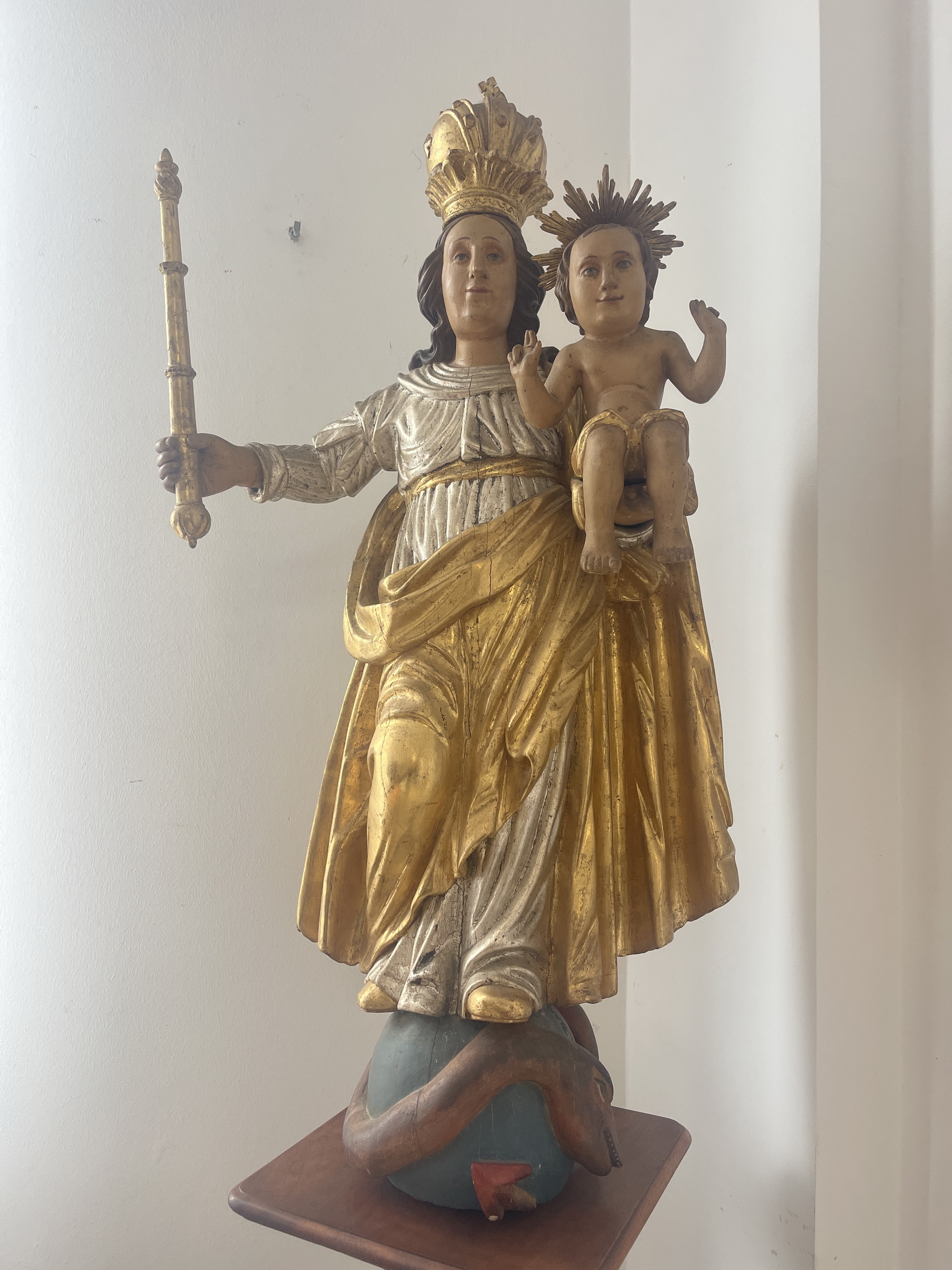Bauernschrank_51oJGfX8aQfoBRO Originale Holzfigur gefaßte Madonna mIt Kind Barockfigur A4273
