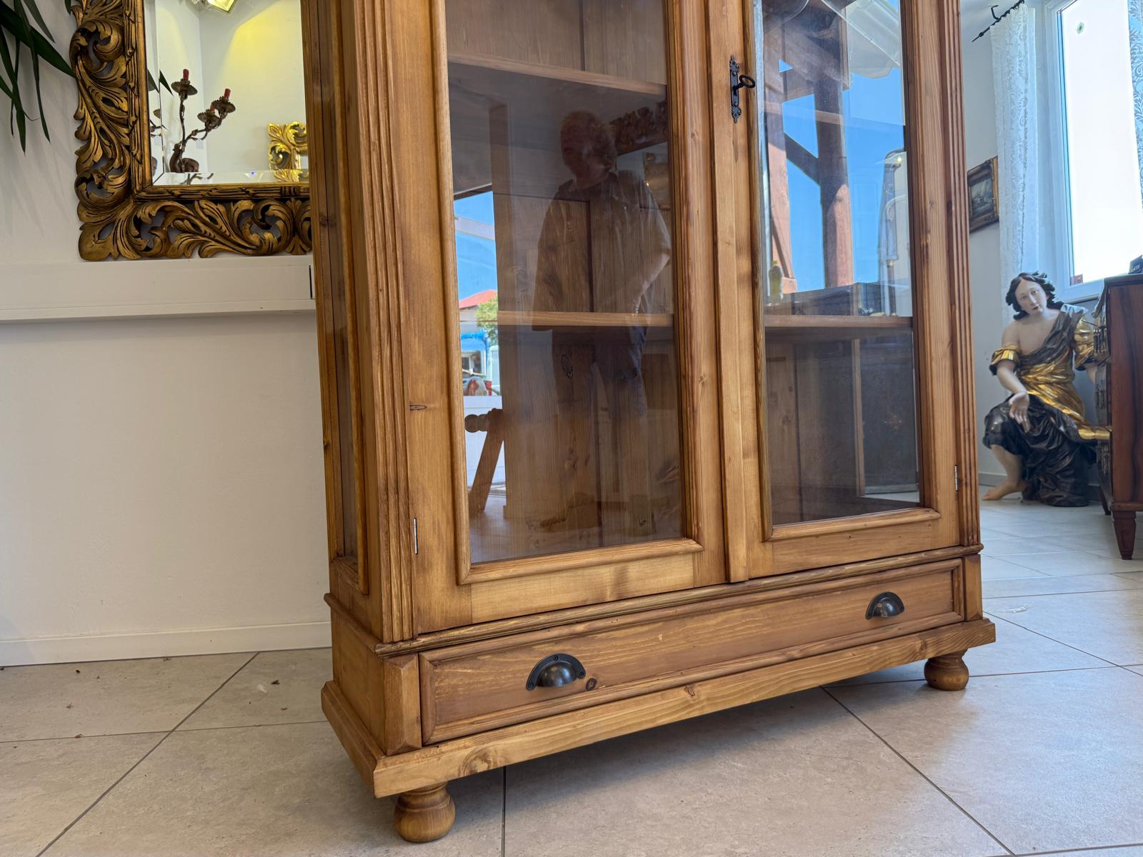 Antike Bauernvitrine Vitrine Naturholz Bücherschrank Alte Bauernmöbel D2707