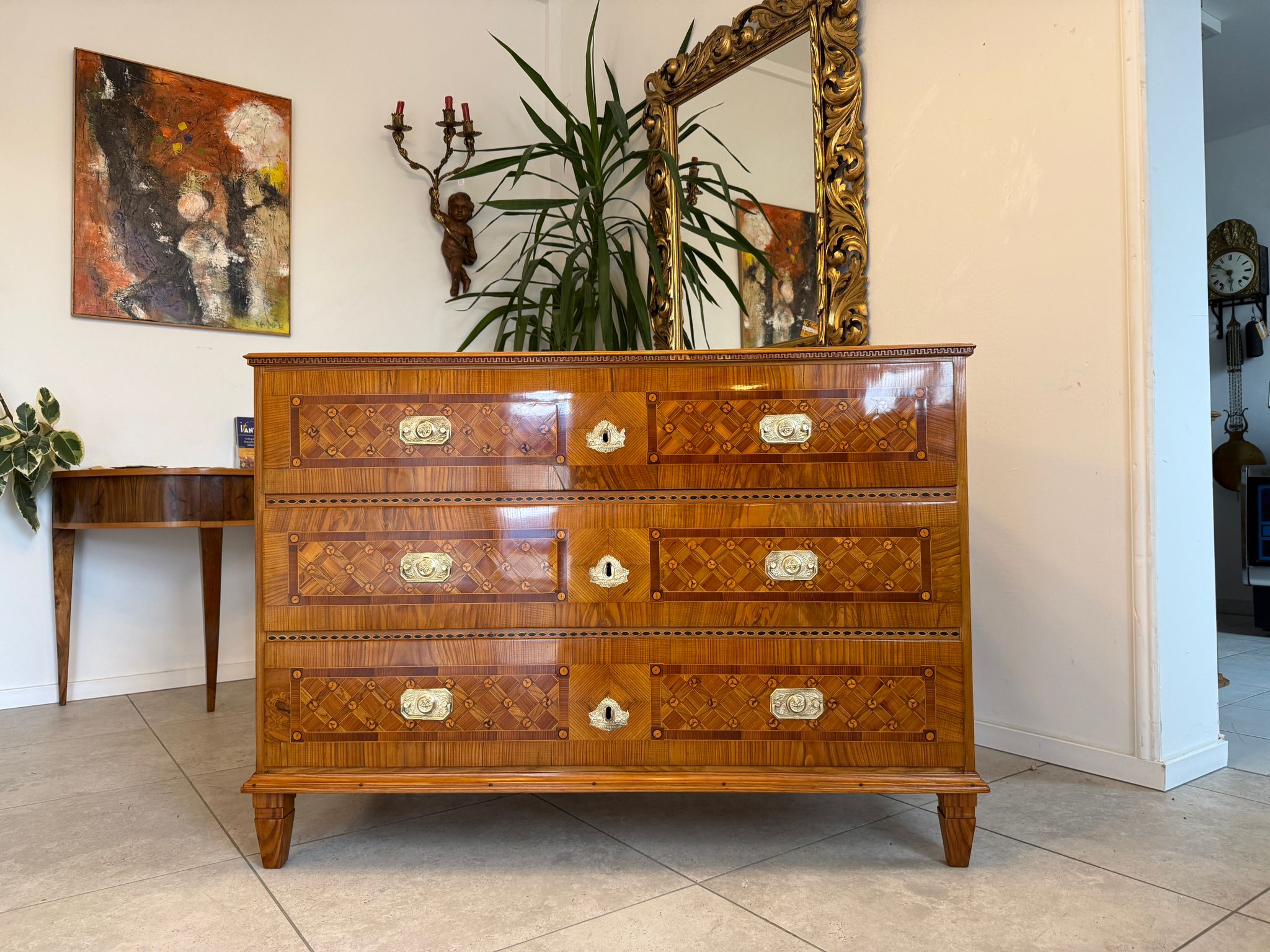 Restaurierte Marketierte Barock Ladenkommode Original Nussfurniert Antiquität D1045
