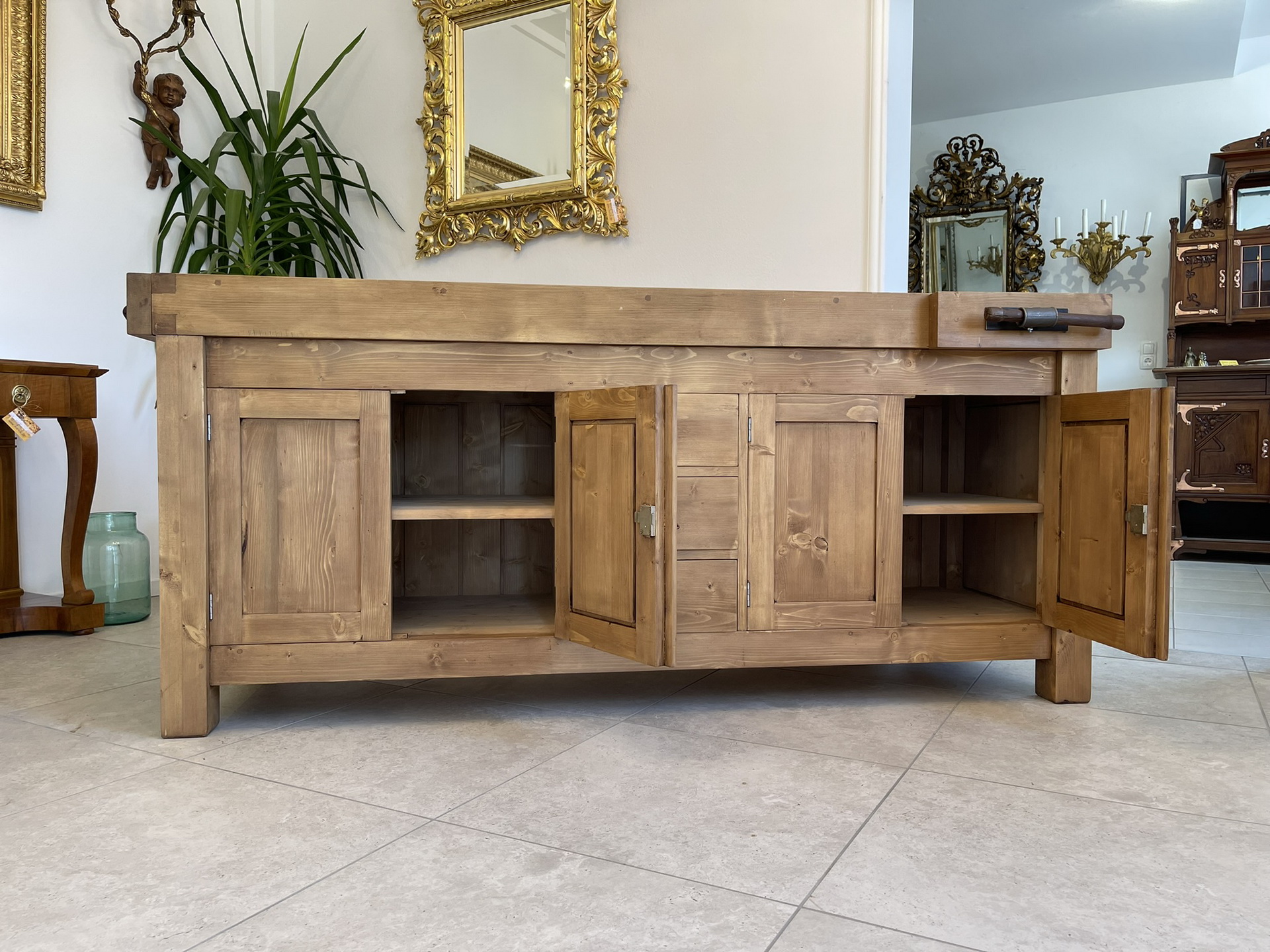 Schreibtisch-Sofa-Pult_19 schwere urige Hobelbank,Werkbank Ladentisch i1382