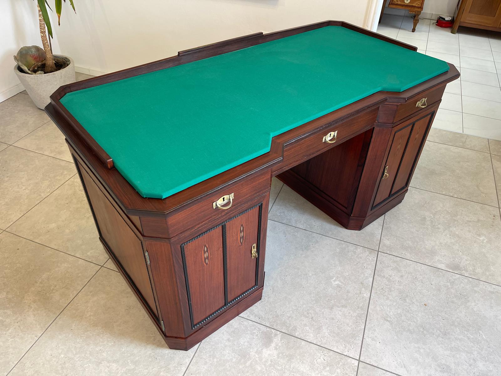 SALE Art Deco Schreibtisch Sekretär - Mahagoni, elegant, antik, 3 Schubladen, Chrombeschläge - Originalstück G1172