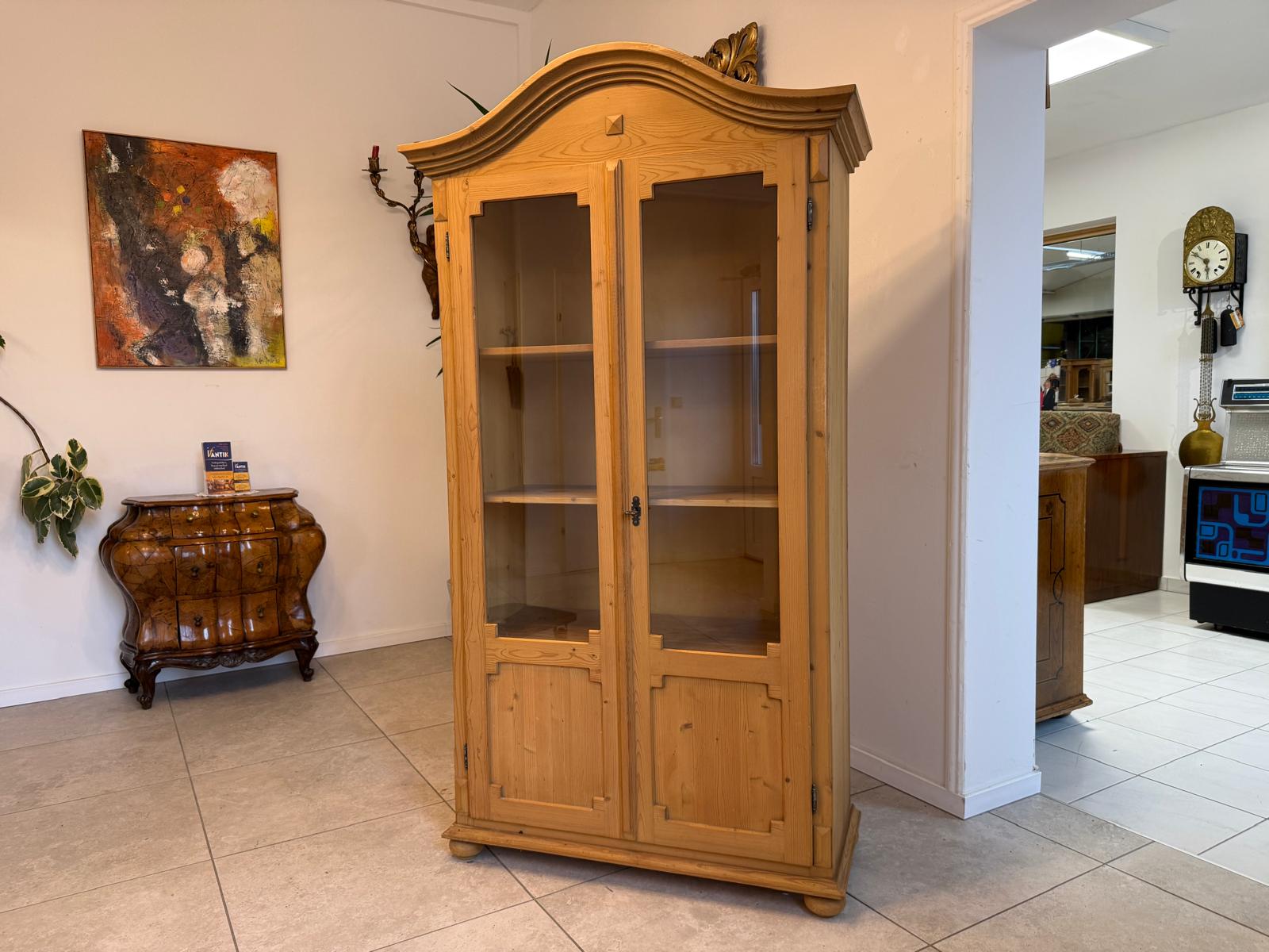 Antike Bauernvitrine Vitrine Naturholz Bücherschrank Alte Bauernmöbel D1155