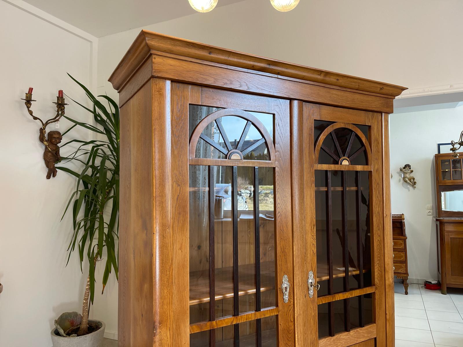 SALE Biedermeier Vitrine Bücherschrank Sammlervitrine Eichenholz Antiquität G1133