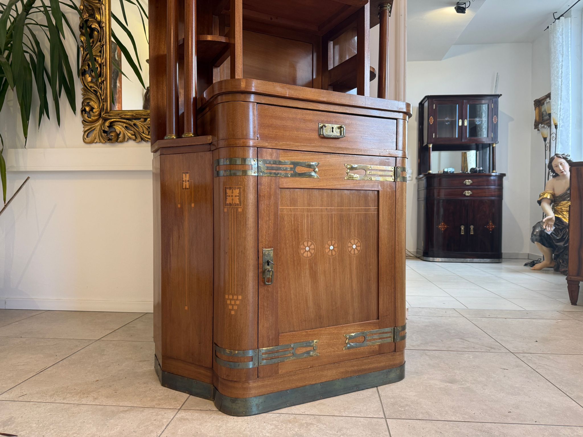 SALE Originale Jugendstil Säulenschrank Bücherschrank Vitrine Antiquität  D2281