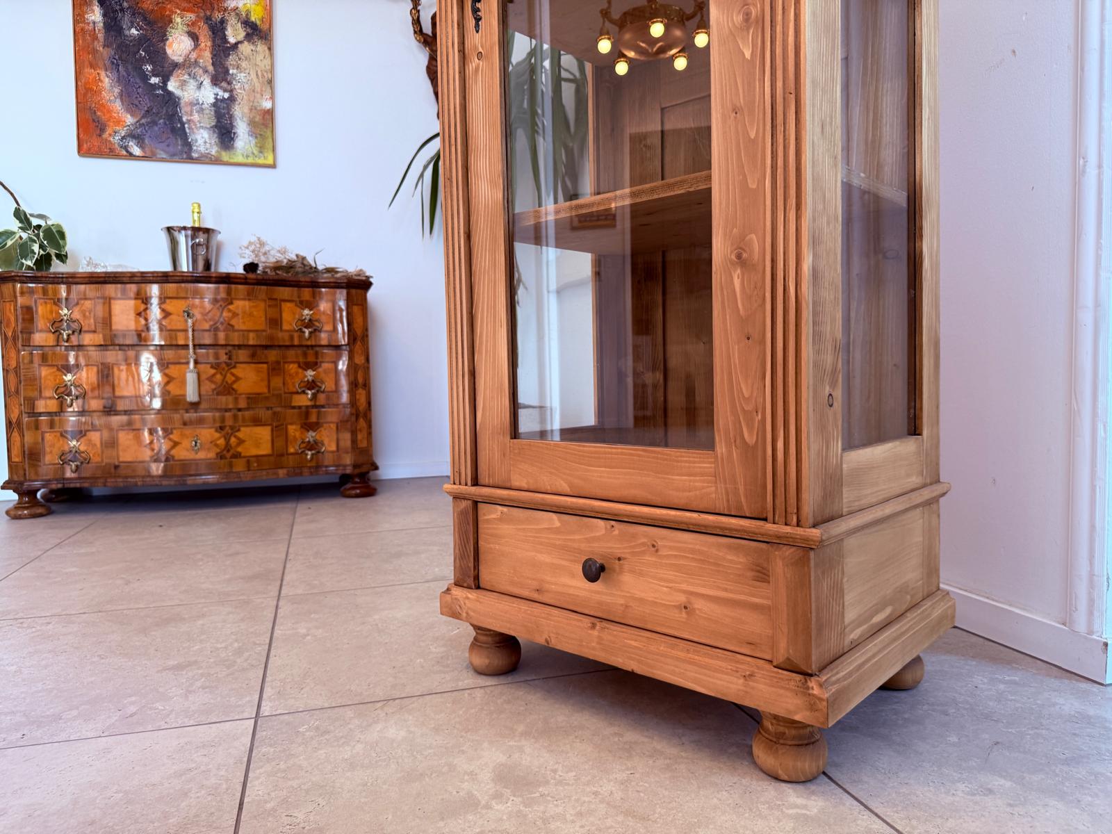 Antike Bauernvitrine Vitrine Naturholz Bücherschrank Alte Bauernmöbel D2702